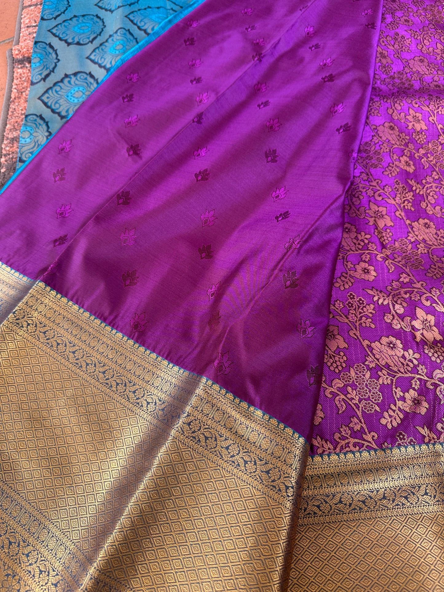 Violet Floral Tissue Silk Saree