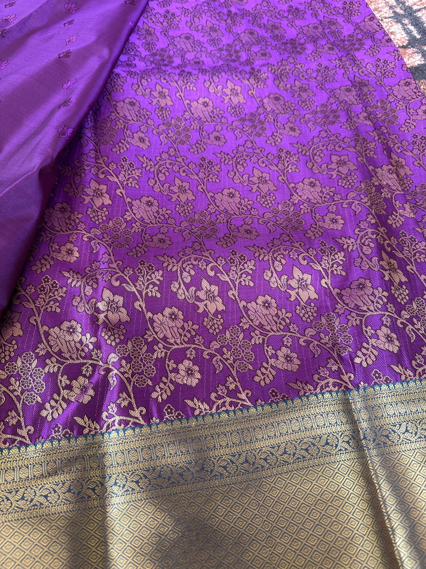 Violet Floral Tissue Silk Saree