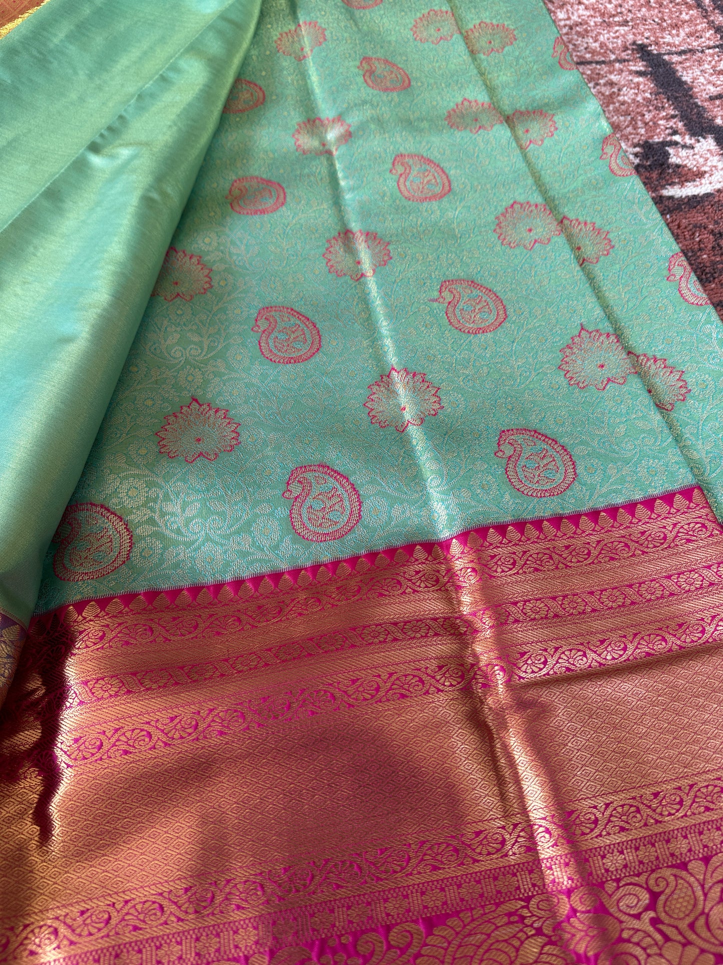 Turquoise Blue Tissue Silk Saree
