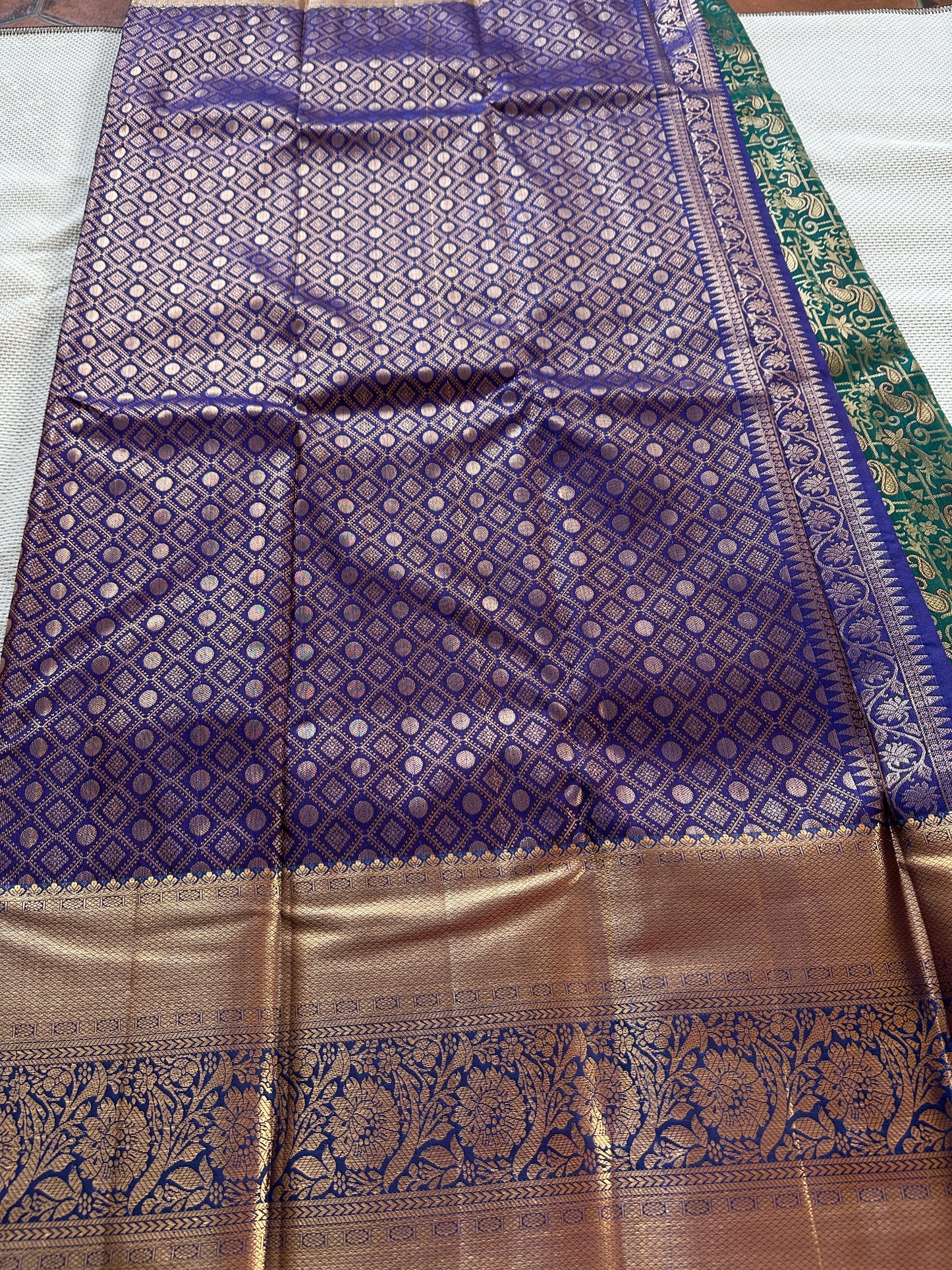 Peacock Blue Morah Tissue Silk Saree