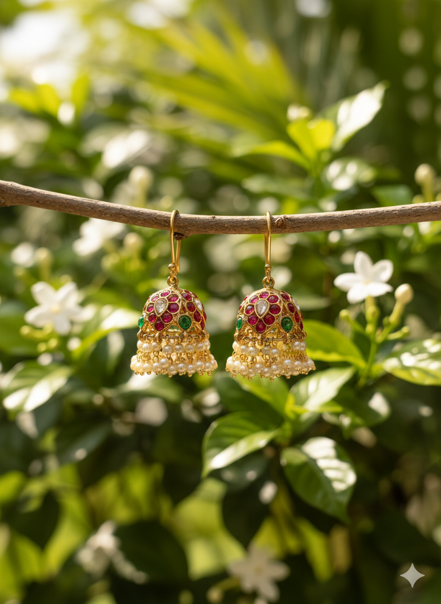 Kempu Lotus Hook Jhumkas