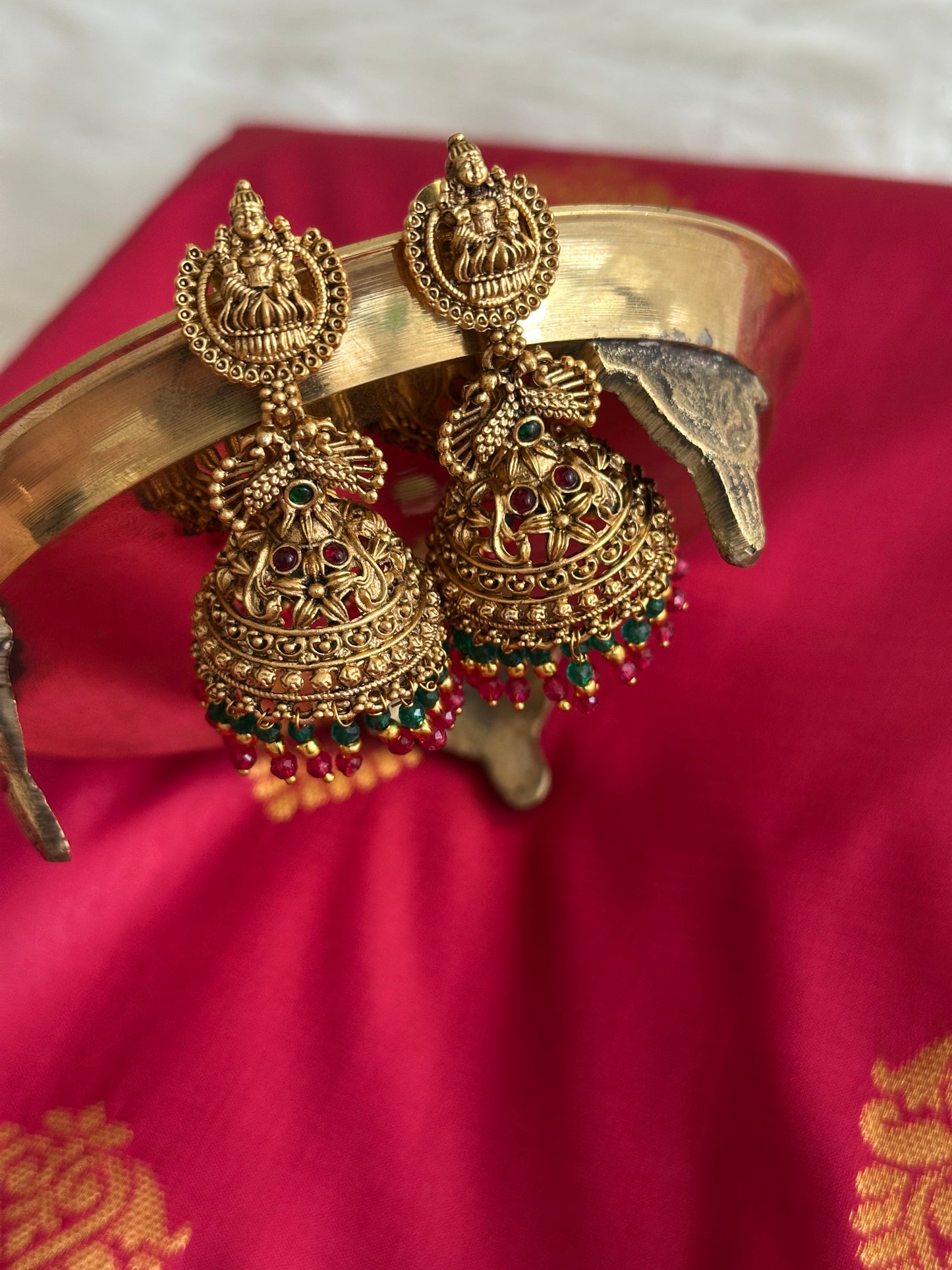 Regal Antique Jhumkas with hanging Beads