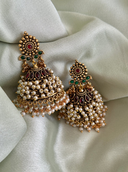 Non Idol Clustered Pearl Bridal Jhumkas