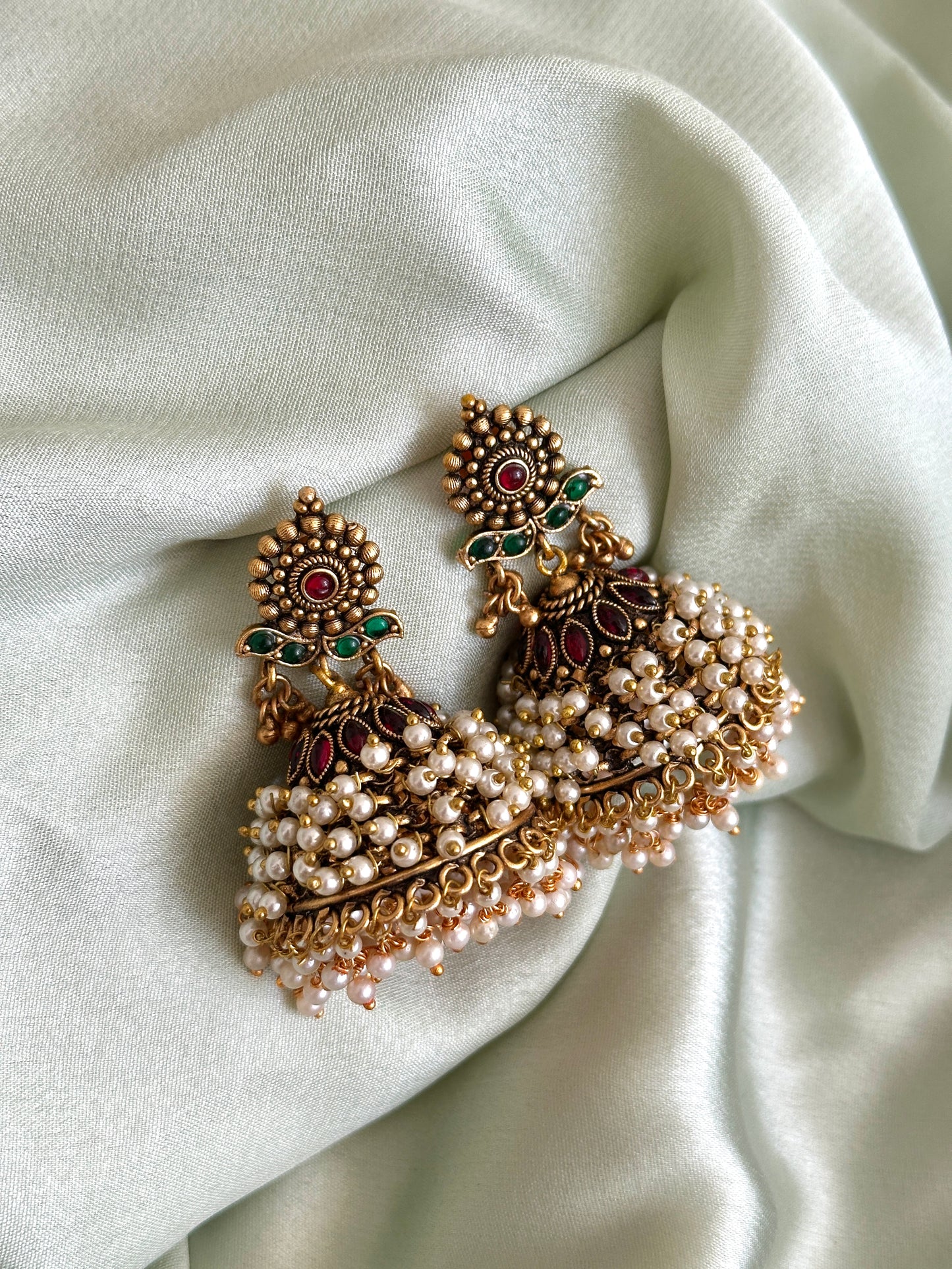 Non Idol Clustered Pearl Bridal Jhumkas