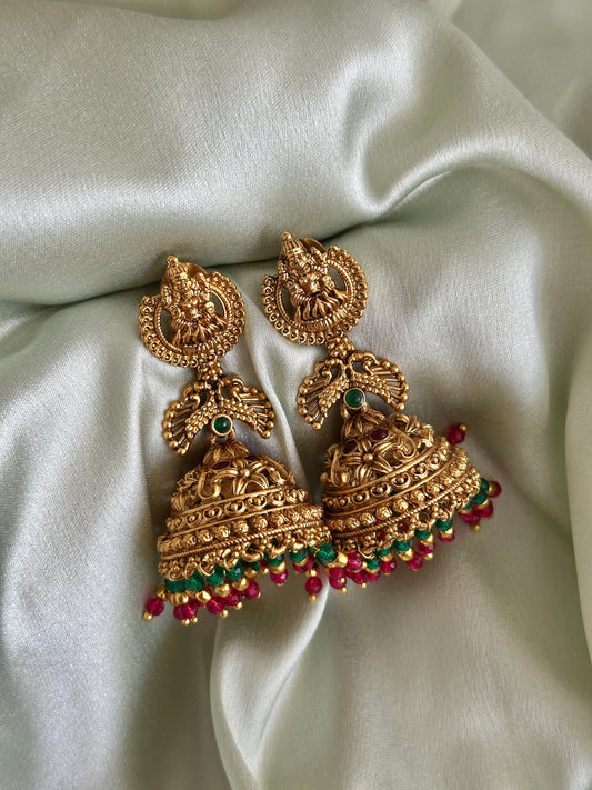 Regal Antique Jhumkas with hanging Beads