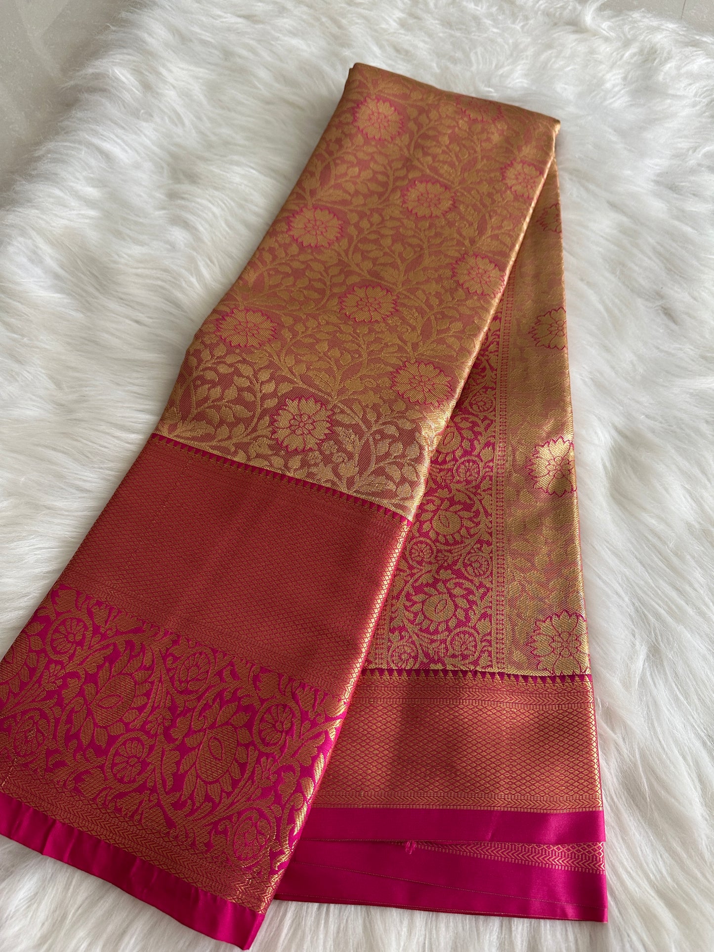 Peachy Orange Tissue Kanchi Pattu