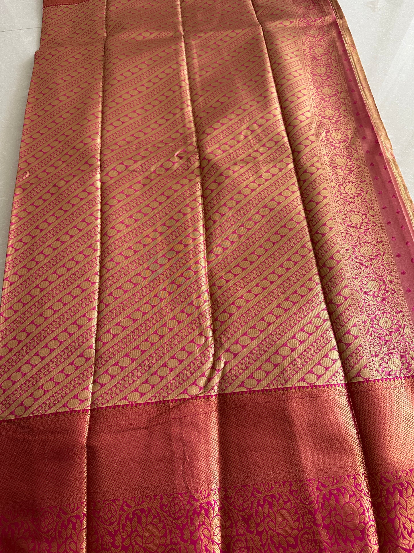 Peachy Orange Tissue Kanchi Pattu