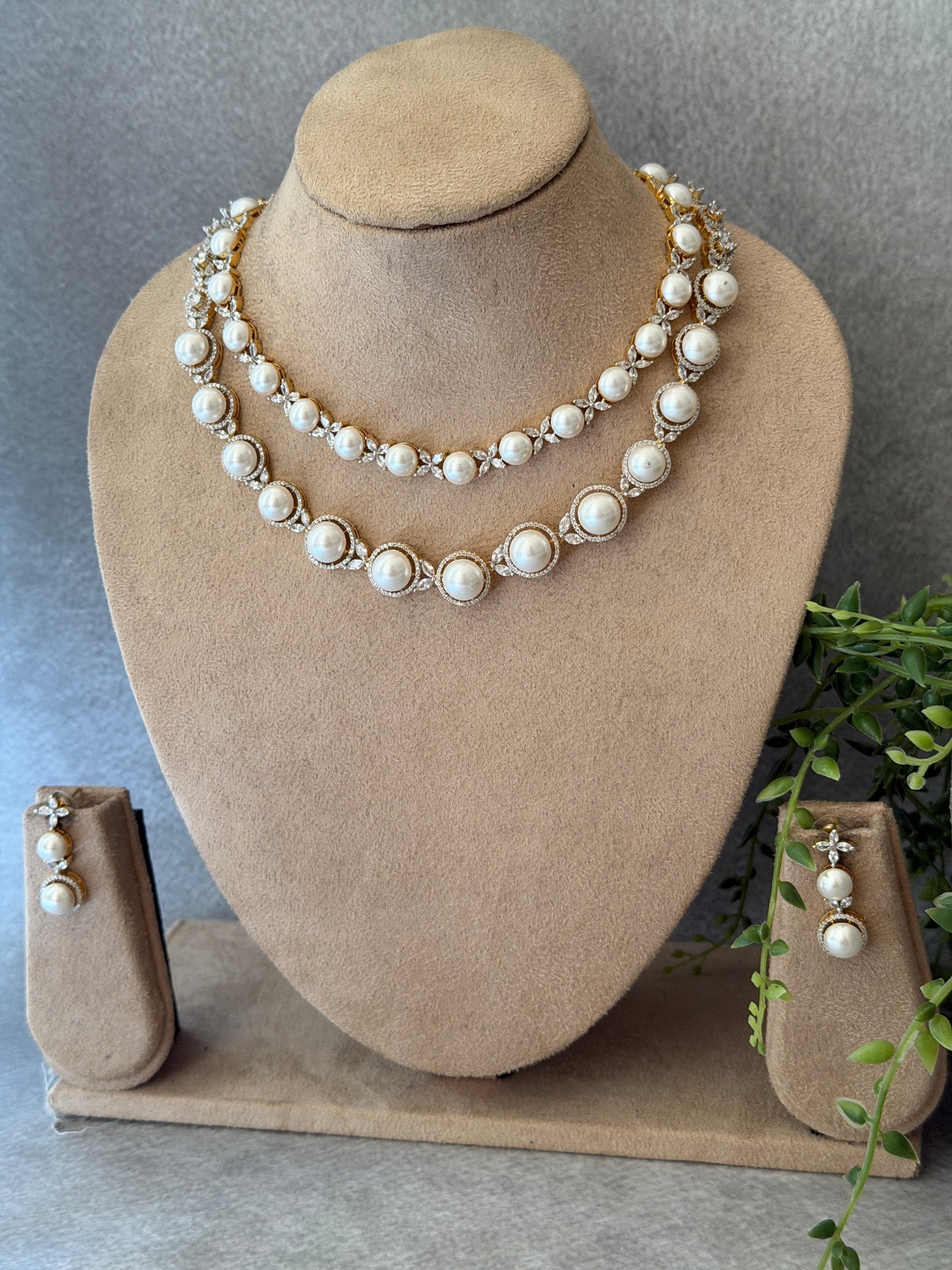 Double Layer Pearl AD Necklace