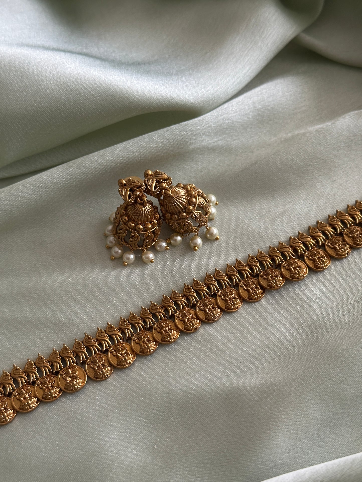 Copper Gold Kaashu Maala with Jhumkas