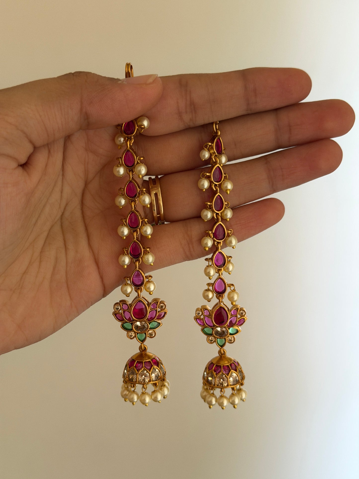 Lotus Kemp Jhumkas with Mattal