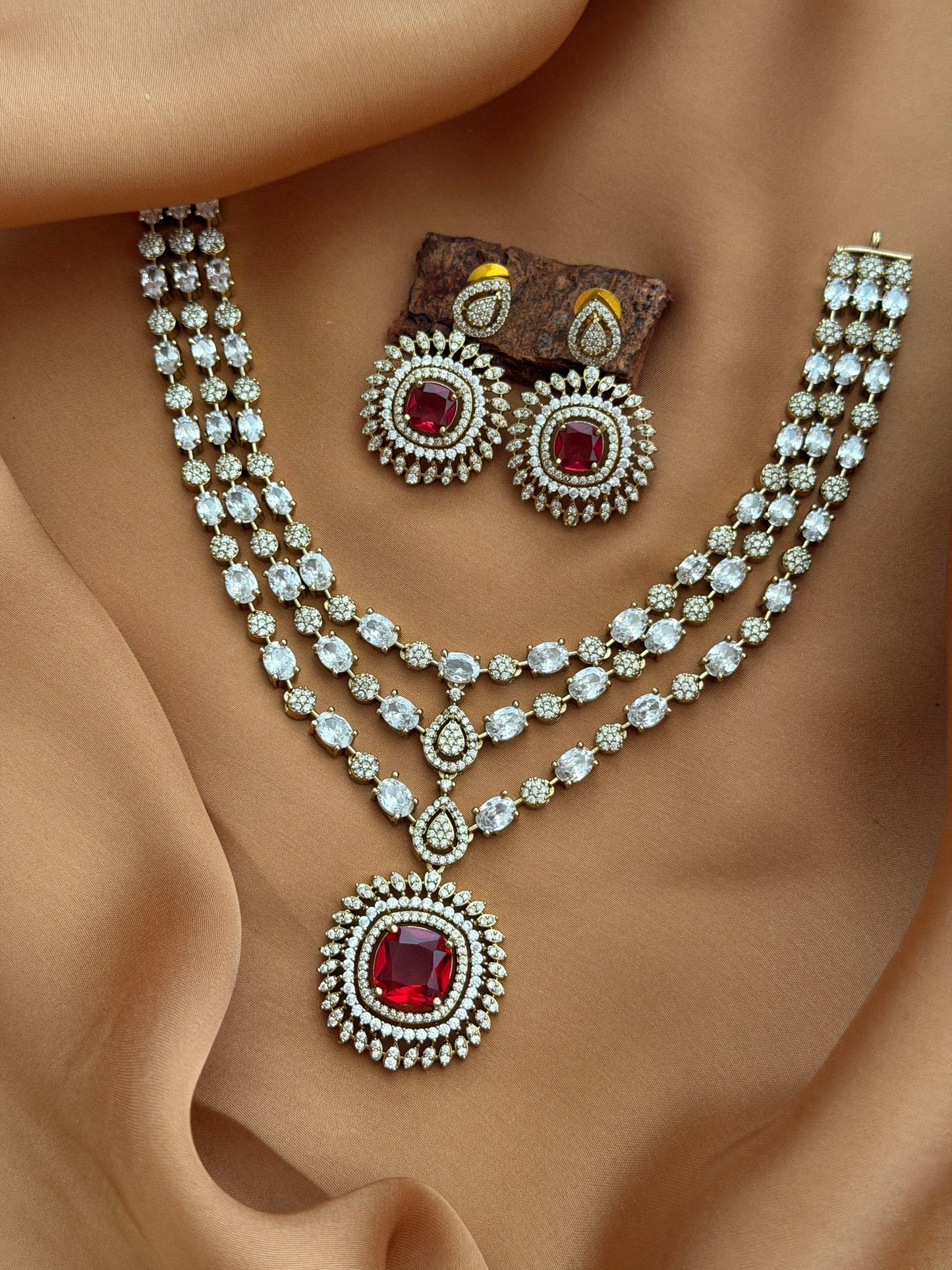 Three Layer Ruby Pendant Necklace