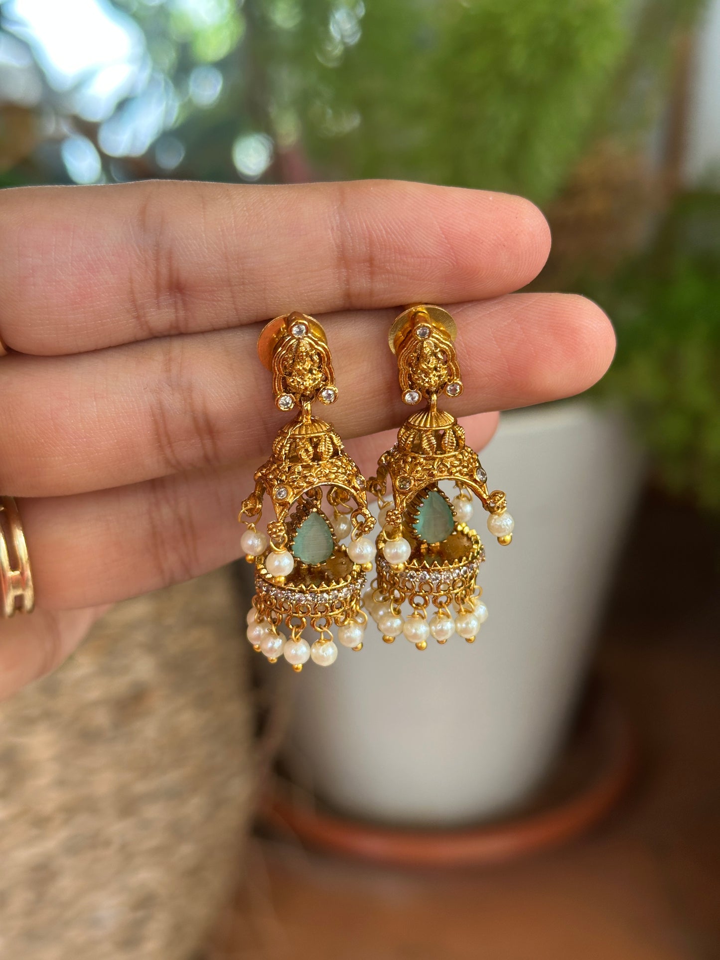 Pastel crystal Mandir Jhumkas