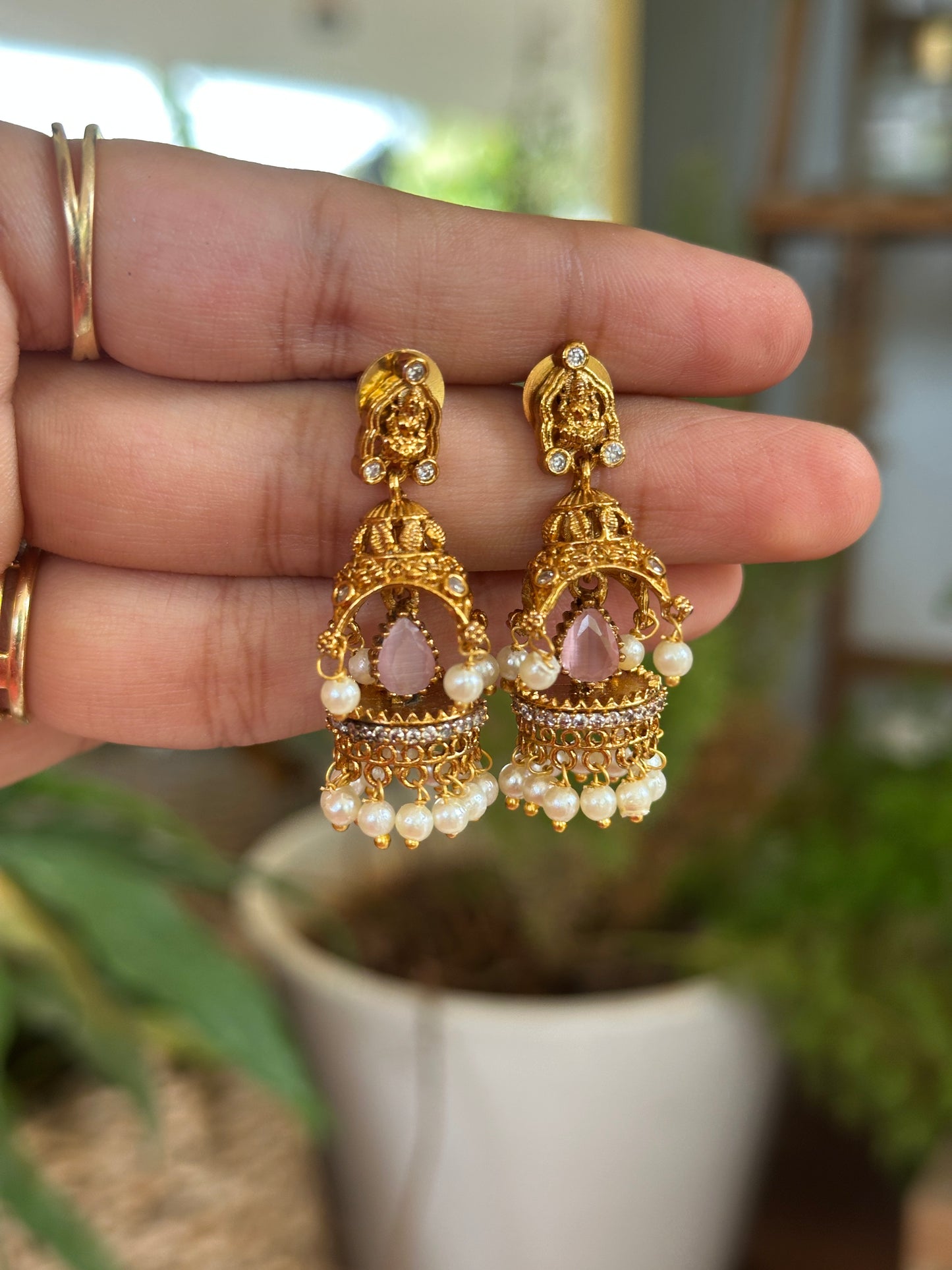 Pastel crystal Mandir Jhumkas