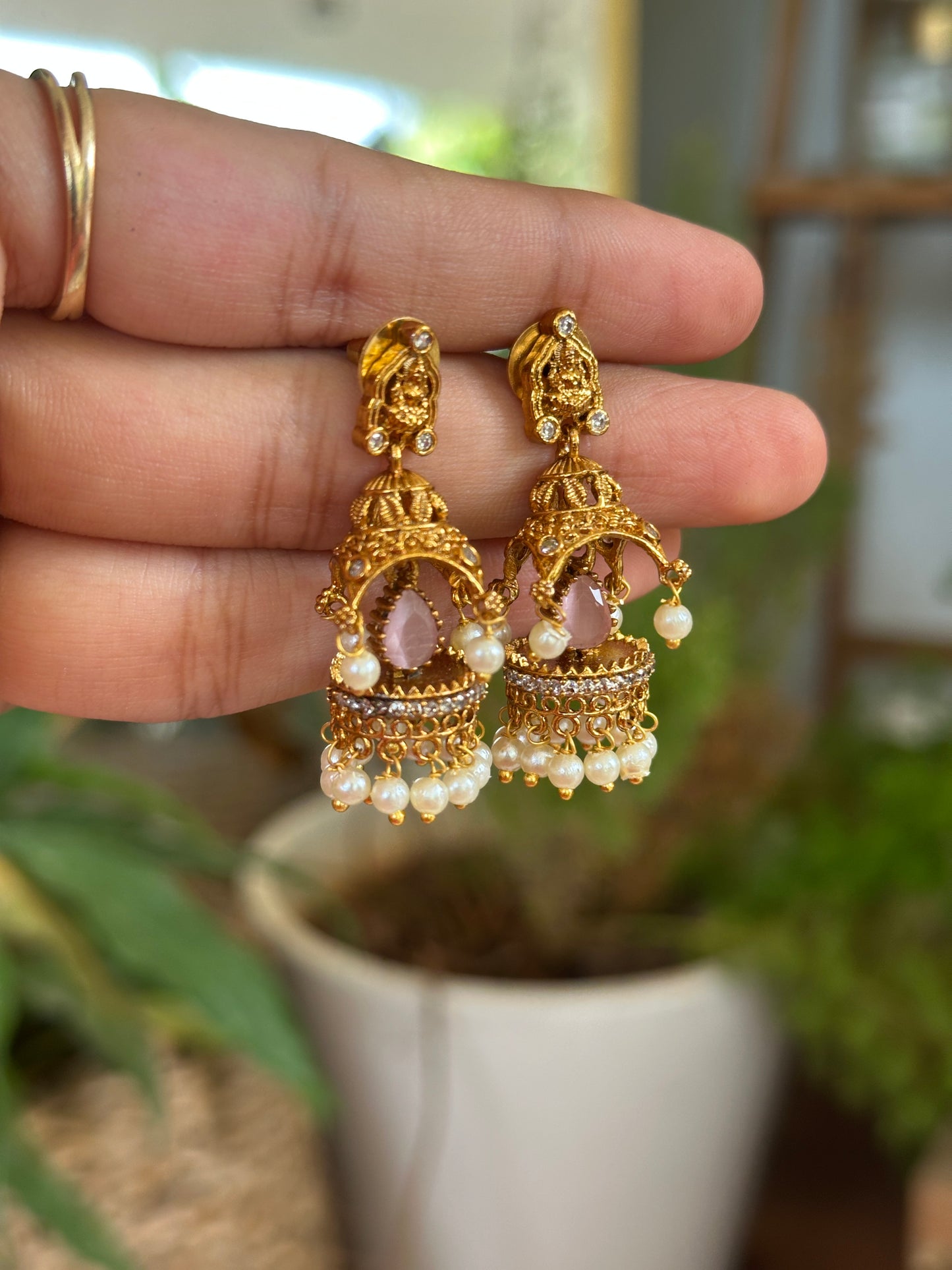 Pastel crystal Mandir Jhumkas