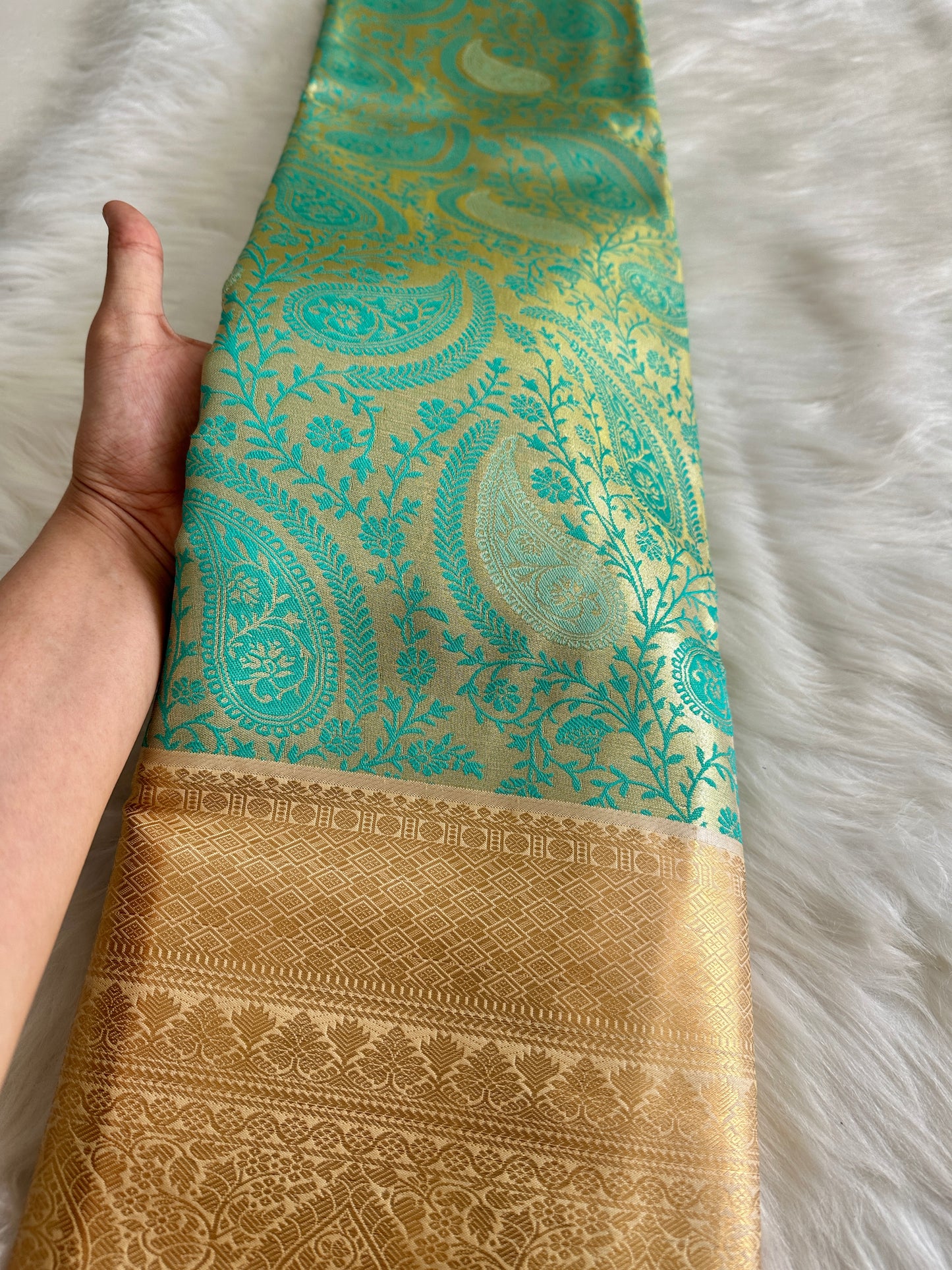 Aquamarine Blue Semi Kanchivaram Tissue Pattu saree