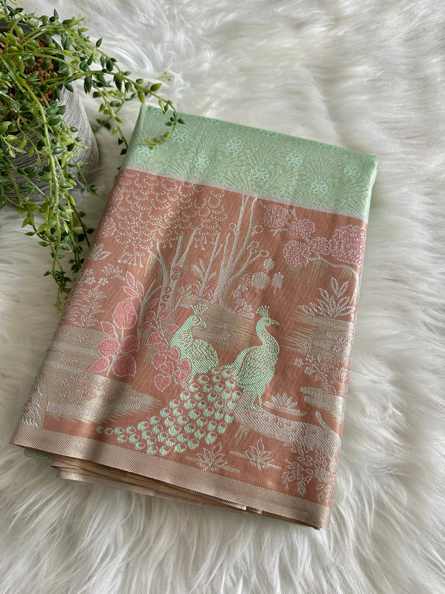Designer Peacock Semi Kanchivaram Tissue Pattu