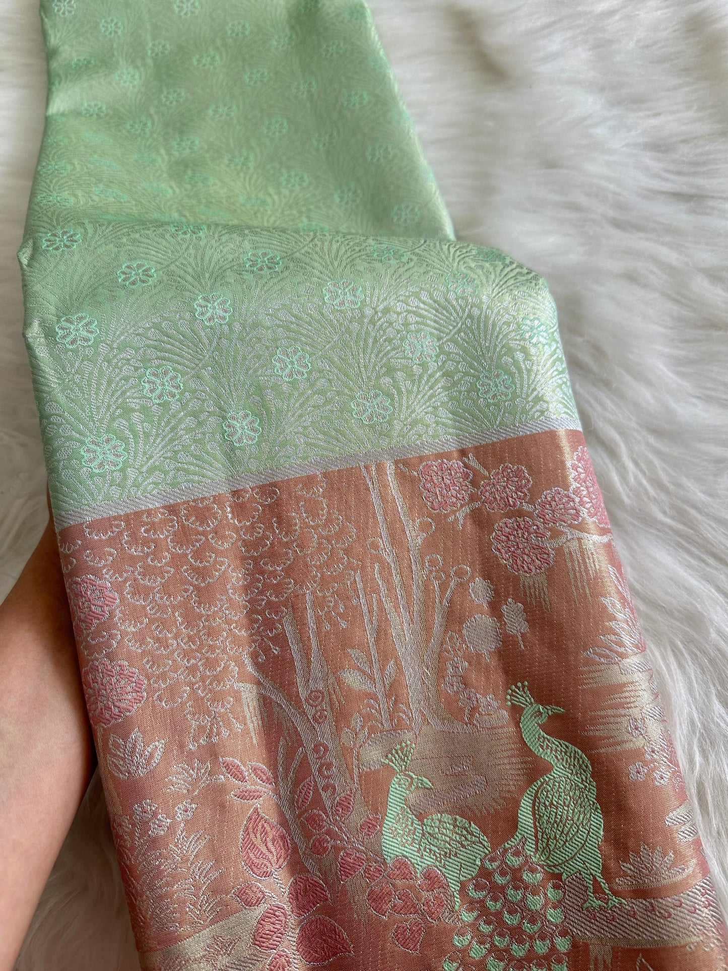 Designer Peacock Semi Kanchivaram Tissue Pattu