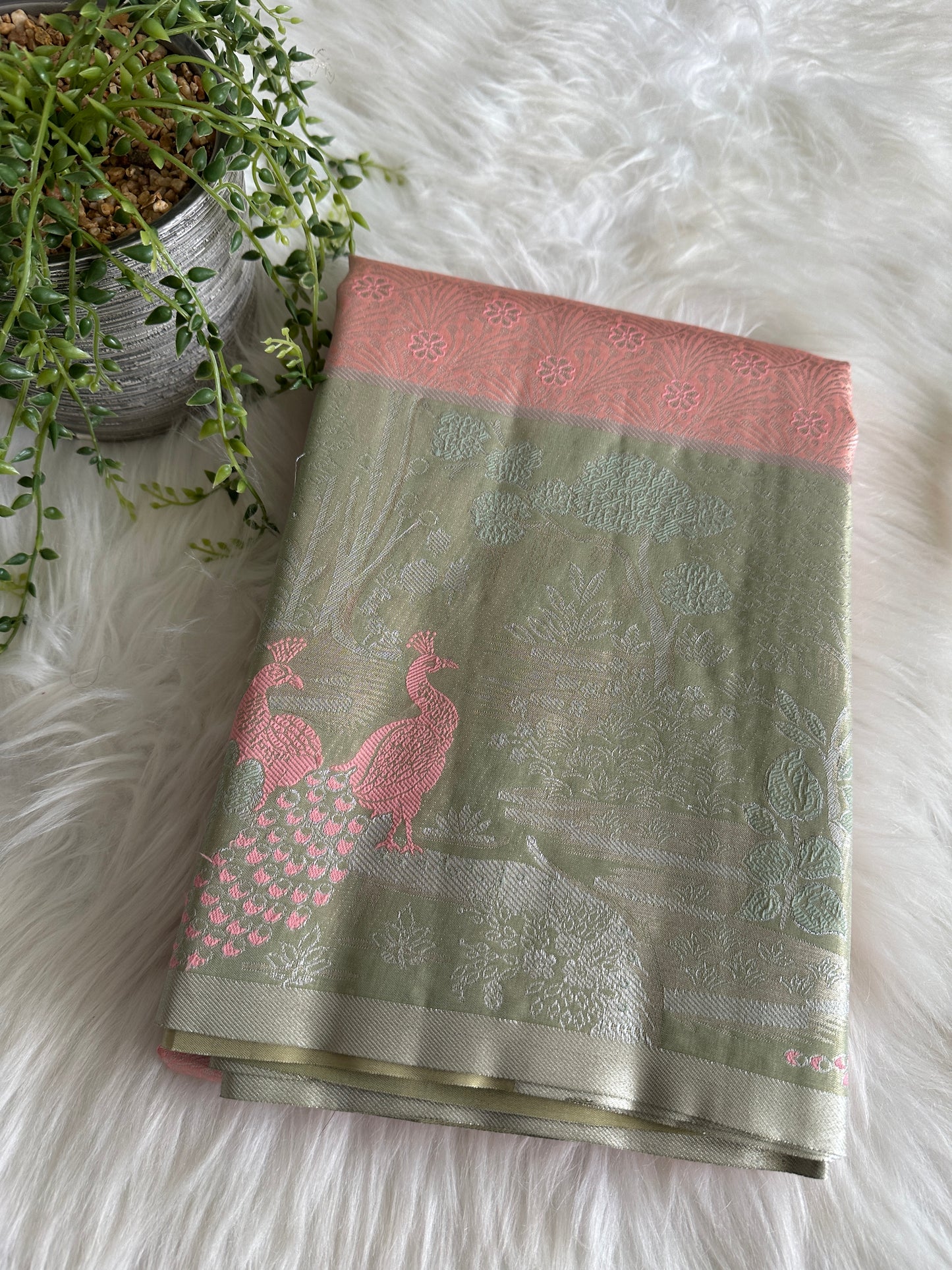 Designer Peacock Semi Kanchivaram Tissue Pattu