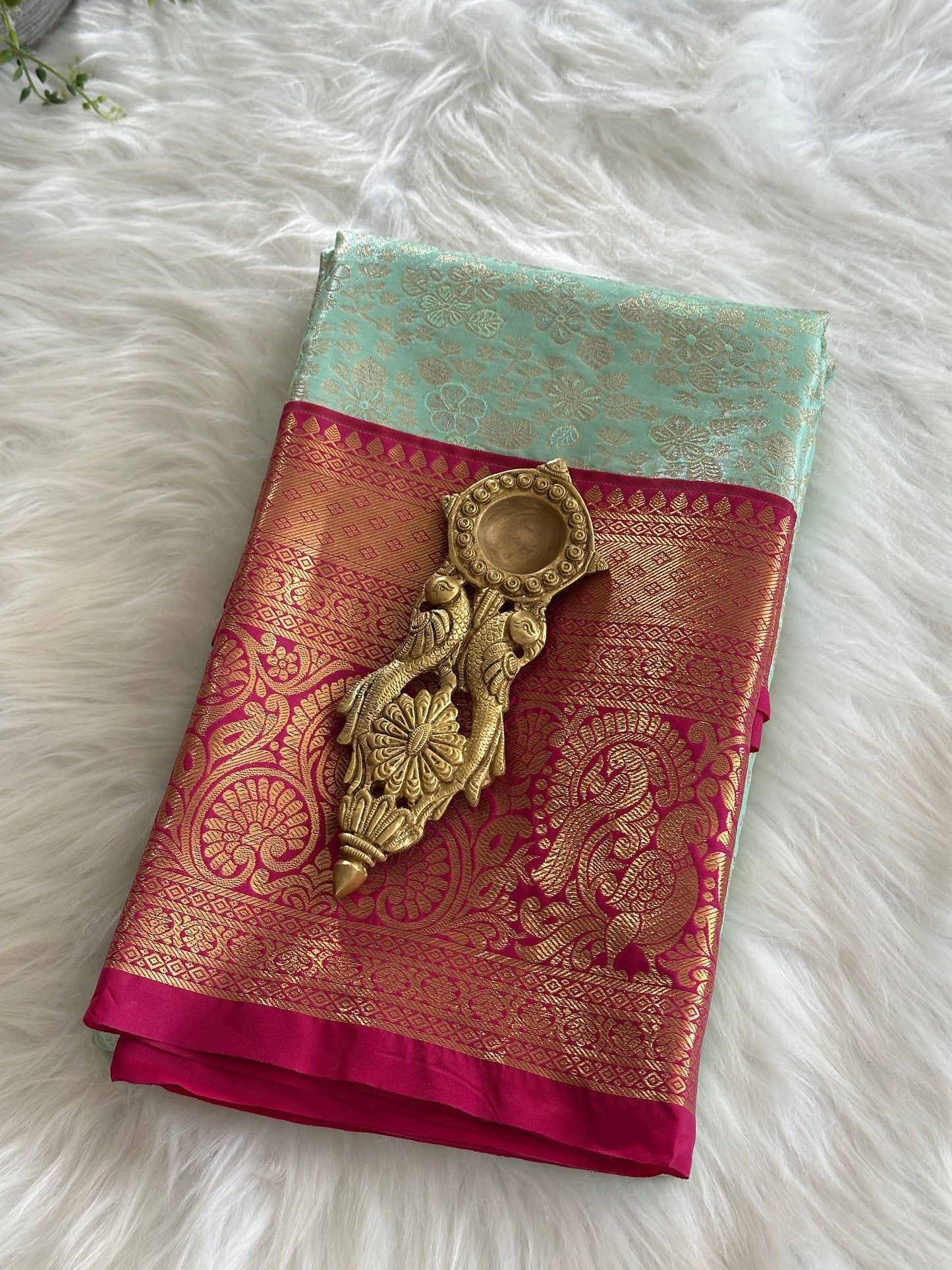 Pastel with Rani Pink Semi Kanchi Tissue Pattu