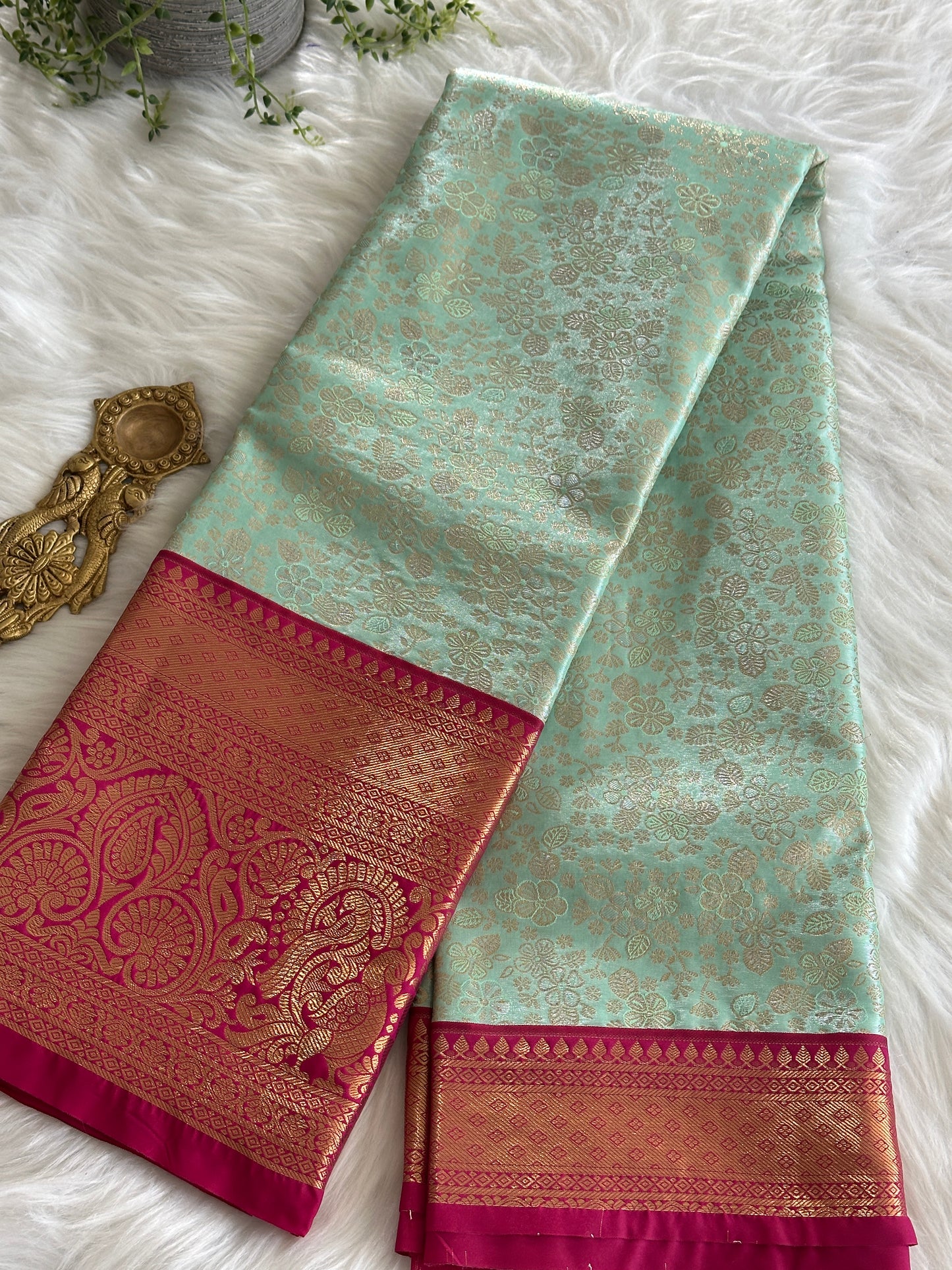 Pastel with Rani Pink Semi Kanchi Tissue Pattu
