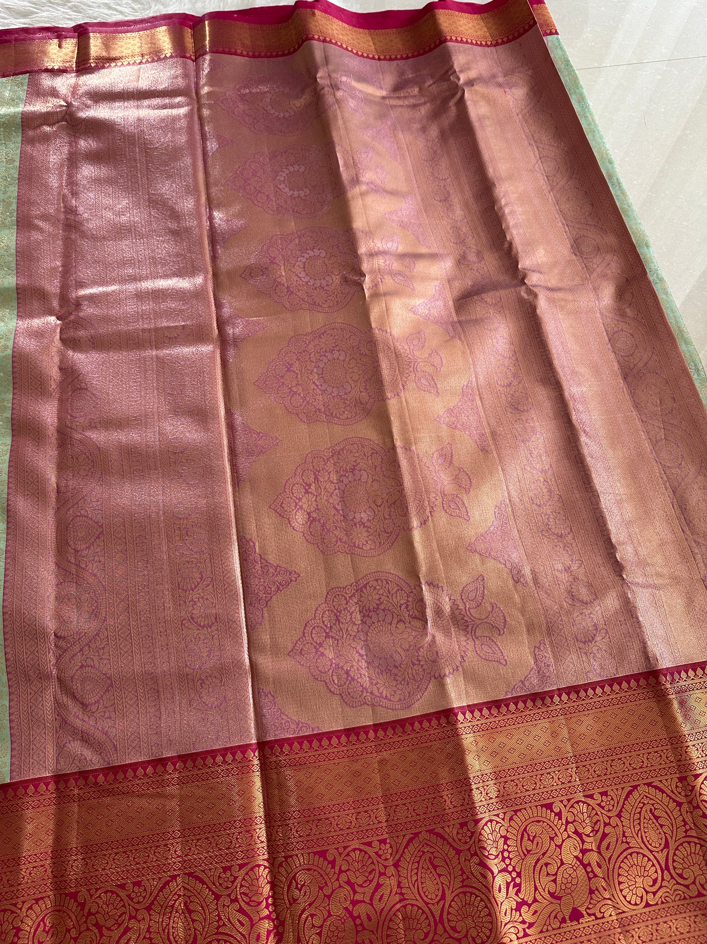Pastel with Rani Pink Semi Kanchi Tissue Pattu