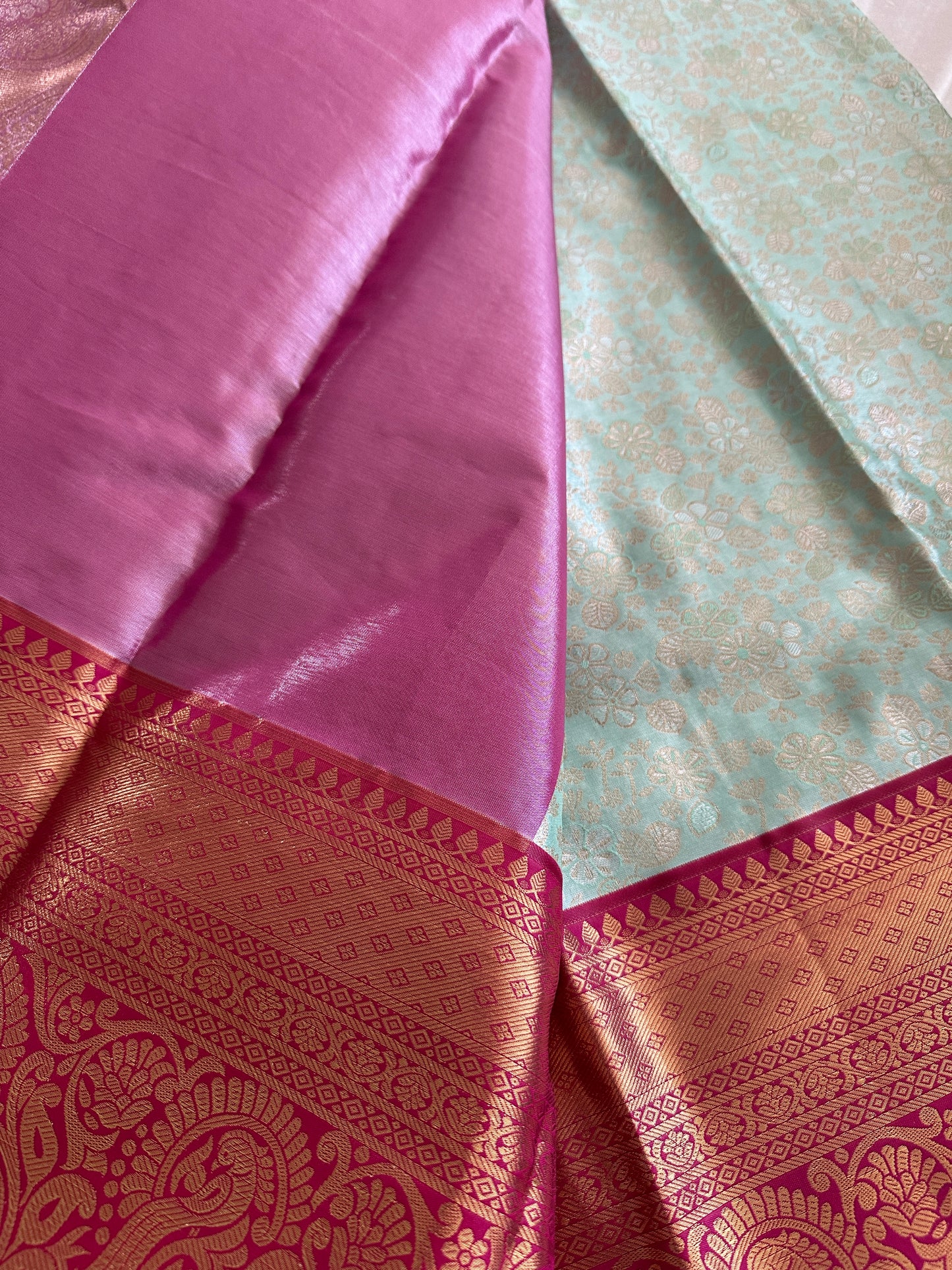 Pastel with Rani Pink Semi Kanchi Tissue Pattu
