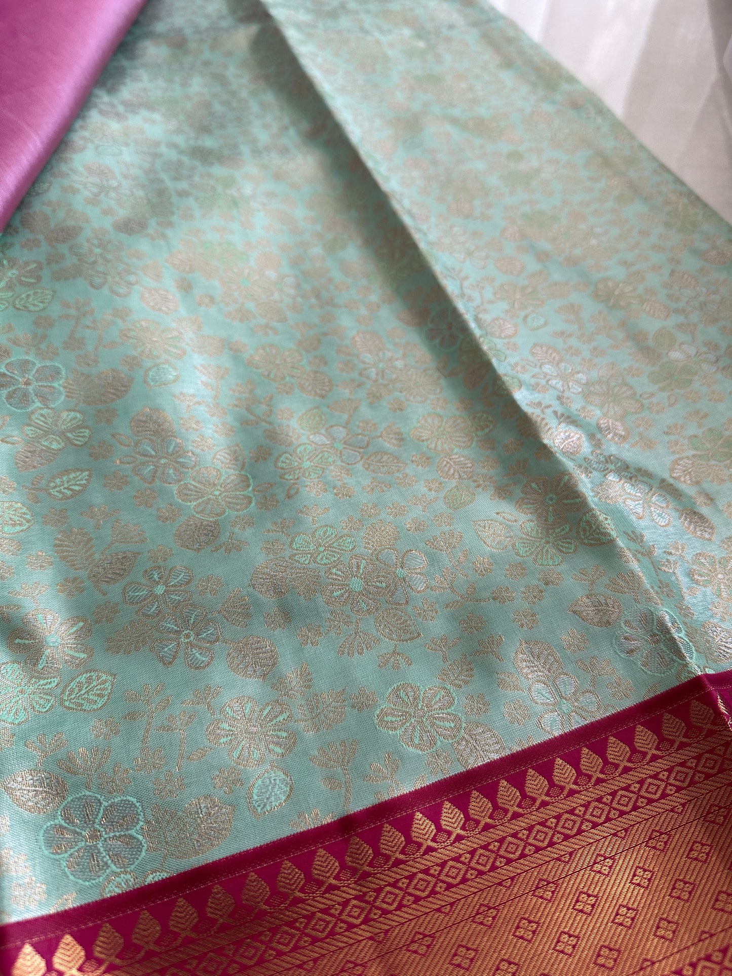 Pastel with Rani Pink Semi Kanchi Tissue Pattu