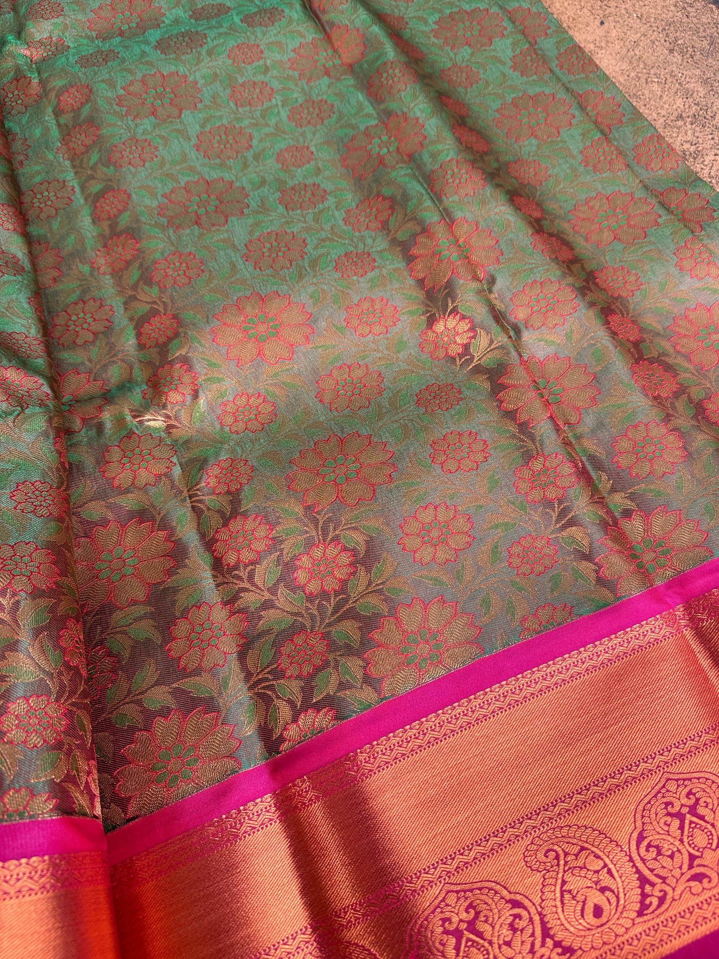 Mehendi Green Floral Semi Silk Saree