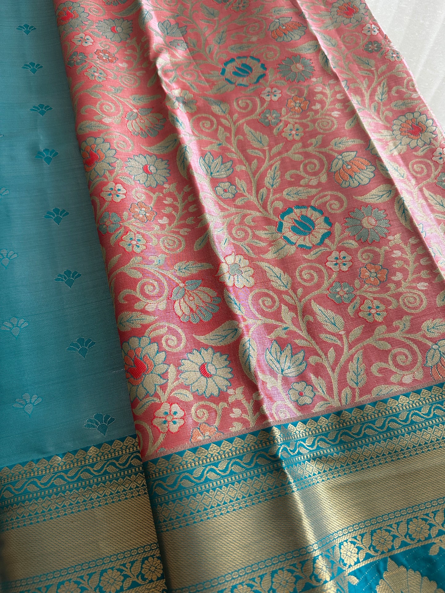 Dusty Orange Floral Kanchi Tissue Pattu