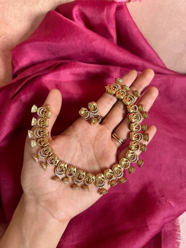 Antique Gold Tusker Bell Necklace
