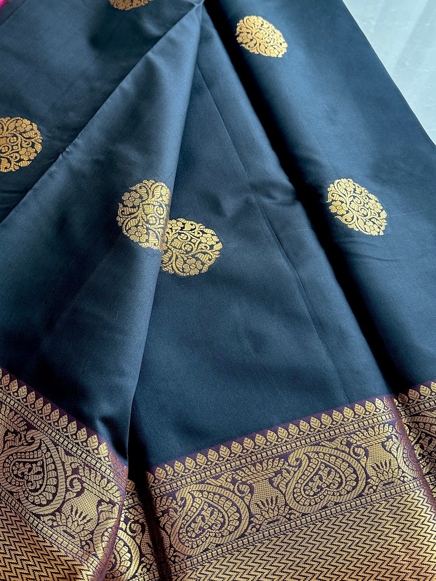 Black Chakra Butta Soft Silk Saree