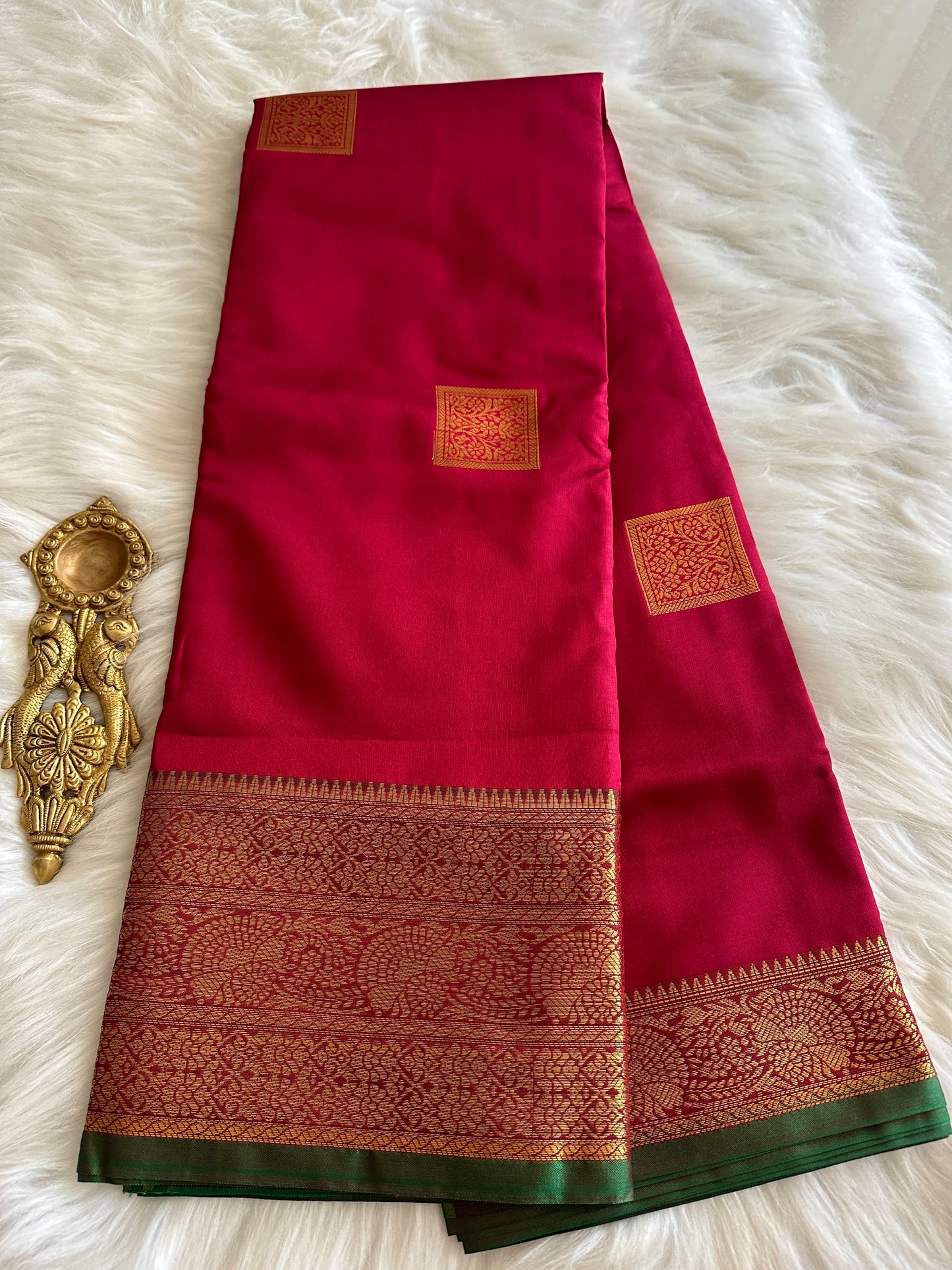 Blood Red Cube Butta Soft Silk Saree