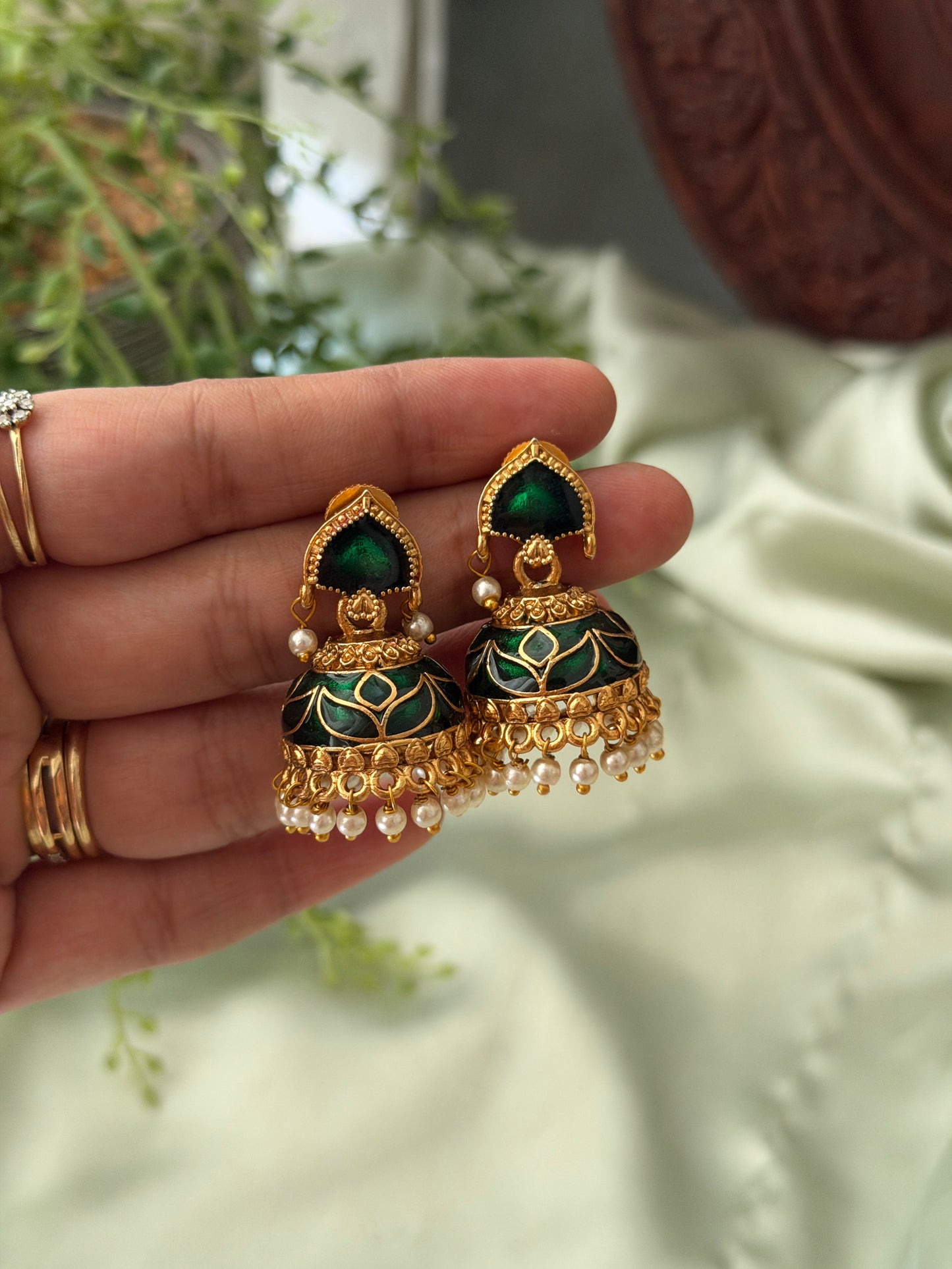 Palakka Enamel Jhumkas