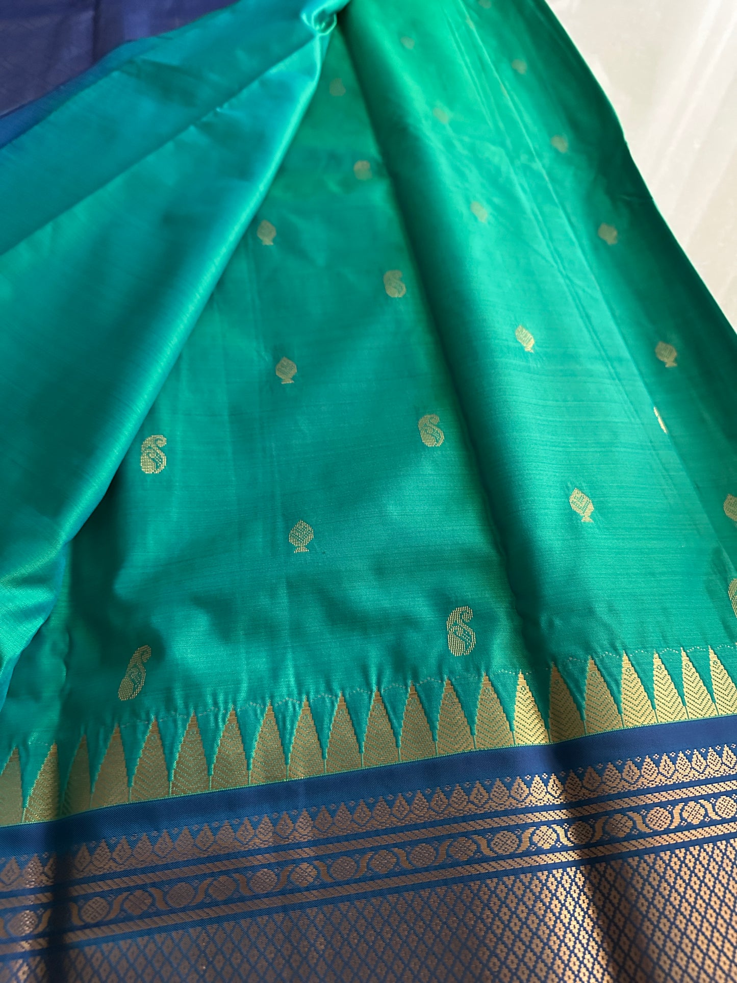 Peacock Blue Semi Kanchivaram Pattu