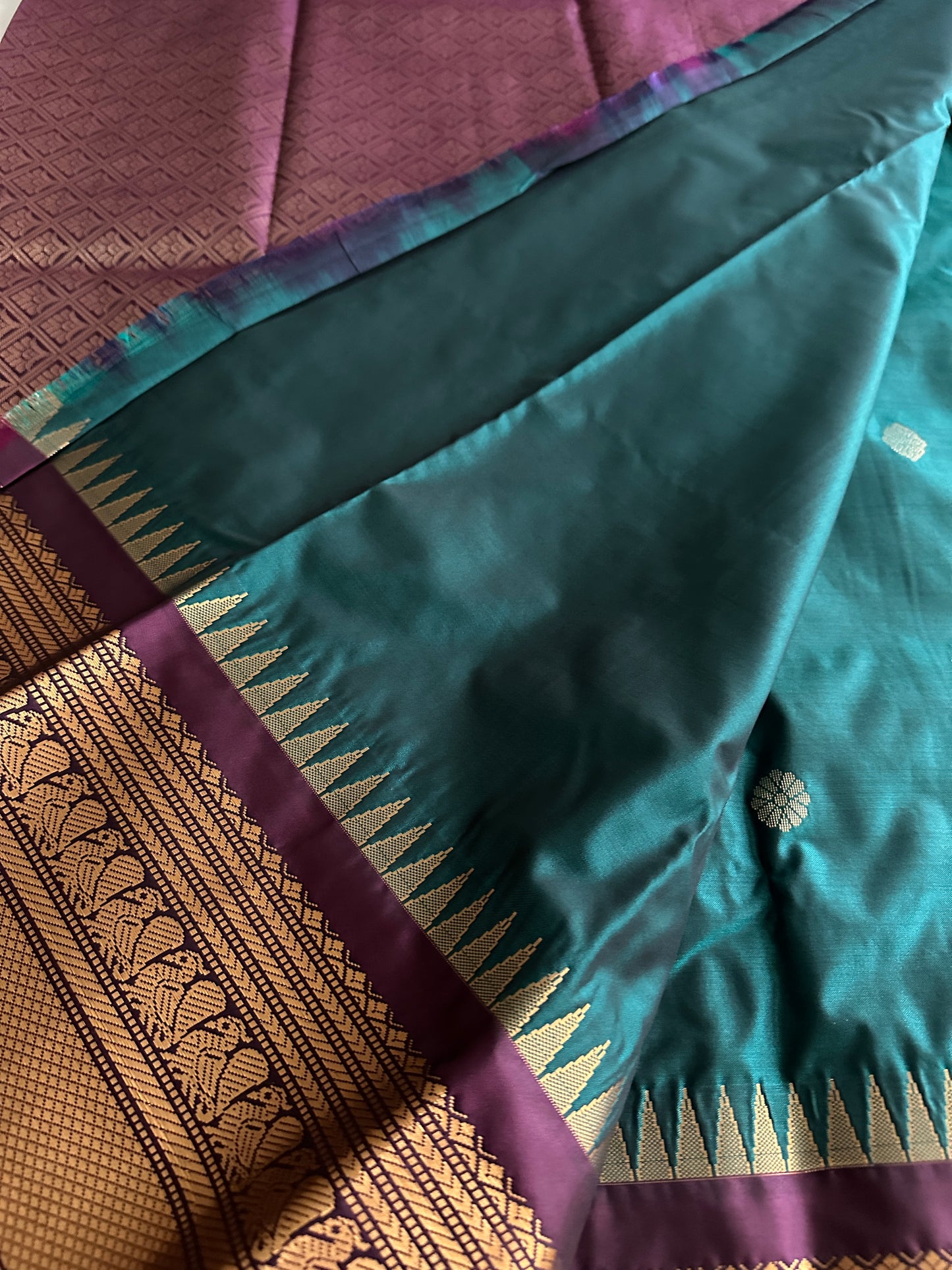 Ocean Blue Semi Kanchivaram Pattu