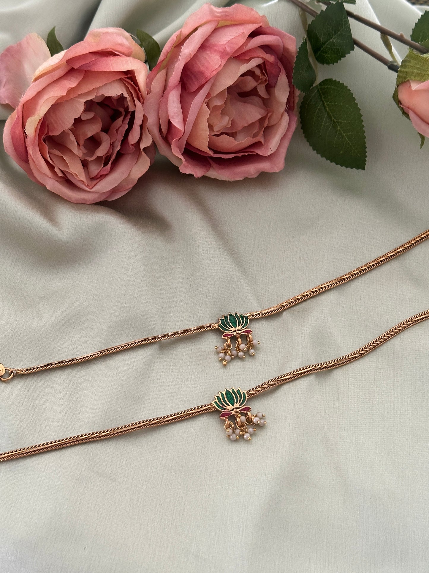 Enamel Lotus Ghungroo Anklets