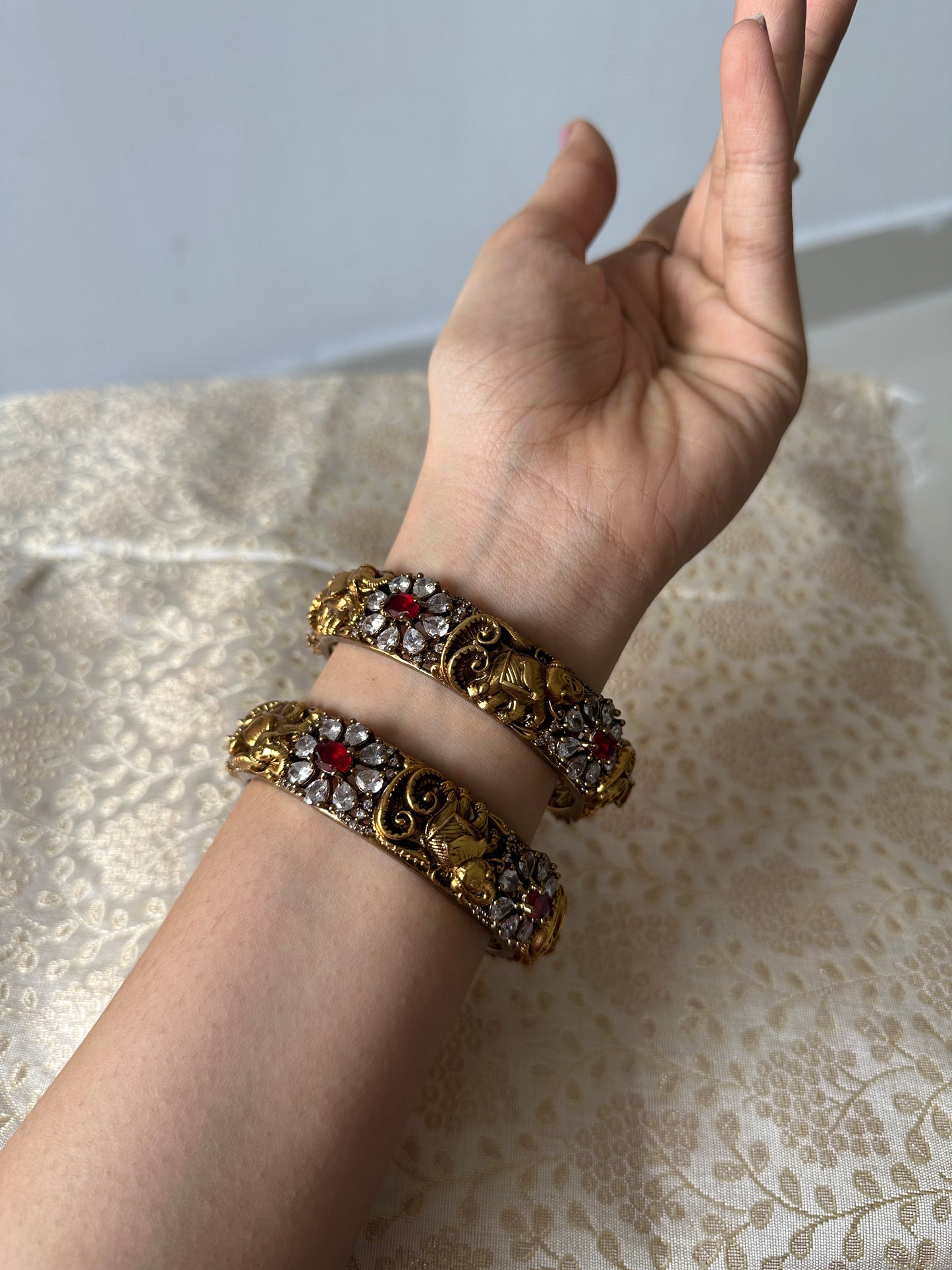 Premium Antique Gold Tusker Bangles