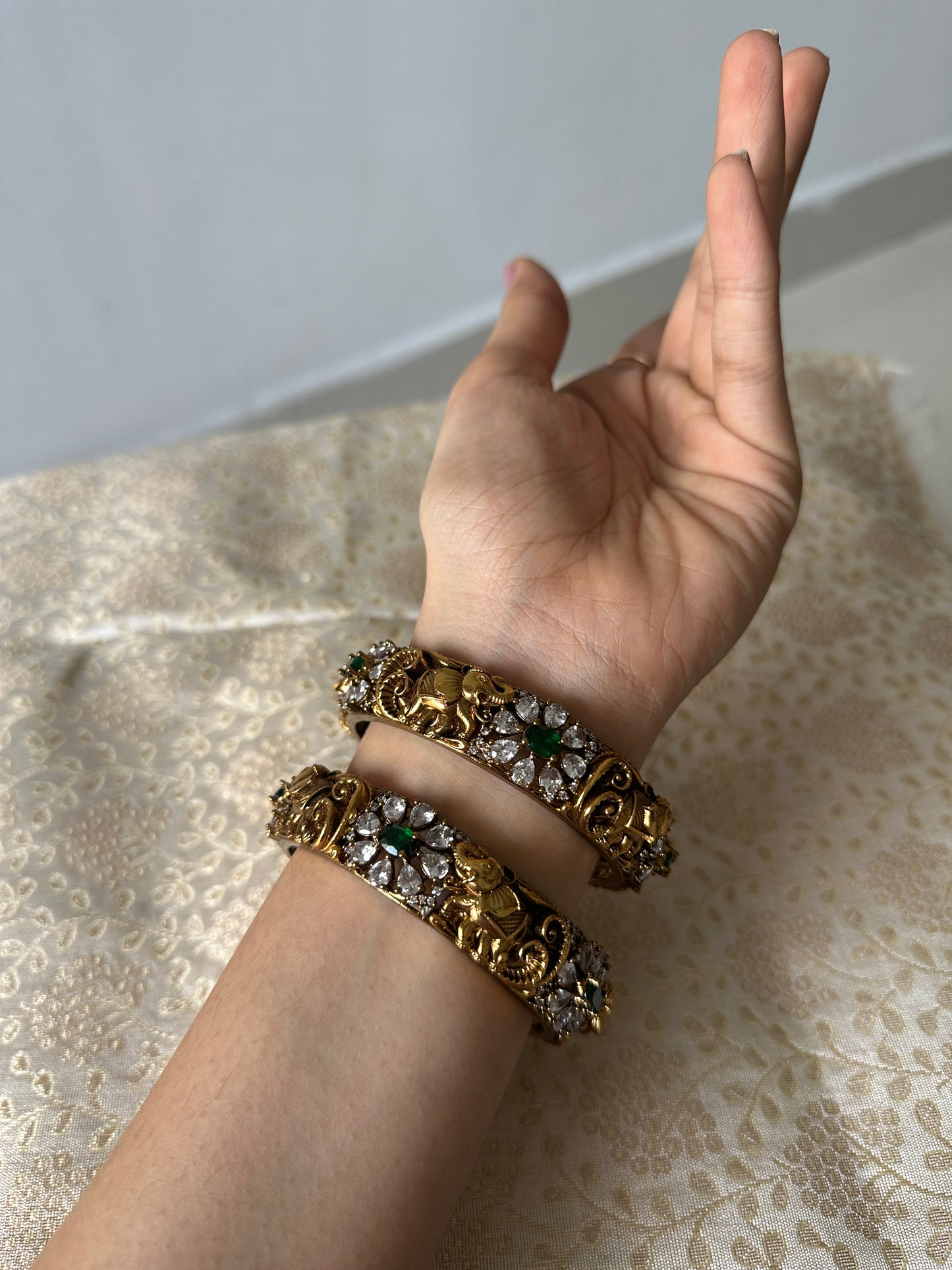 Premium Antique Gold Tusker Bangles