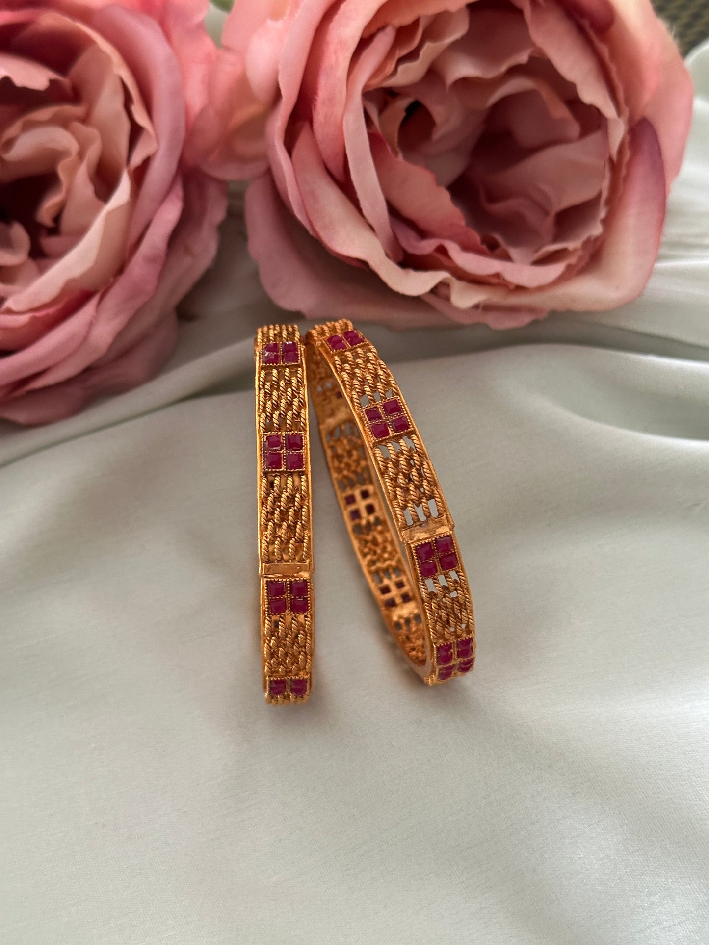 Square Ruby stone matte bangles 2.4