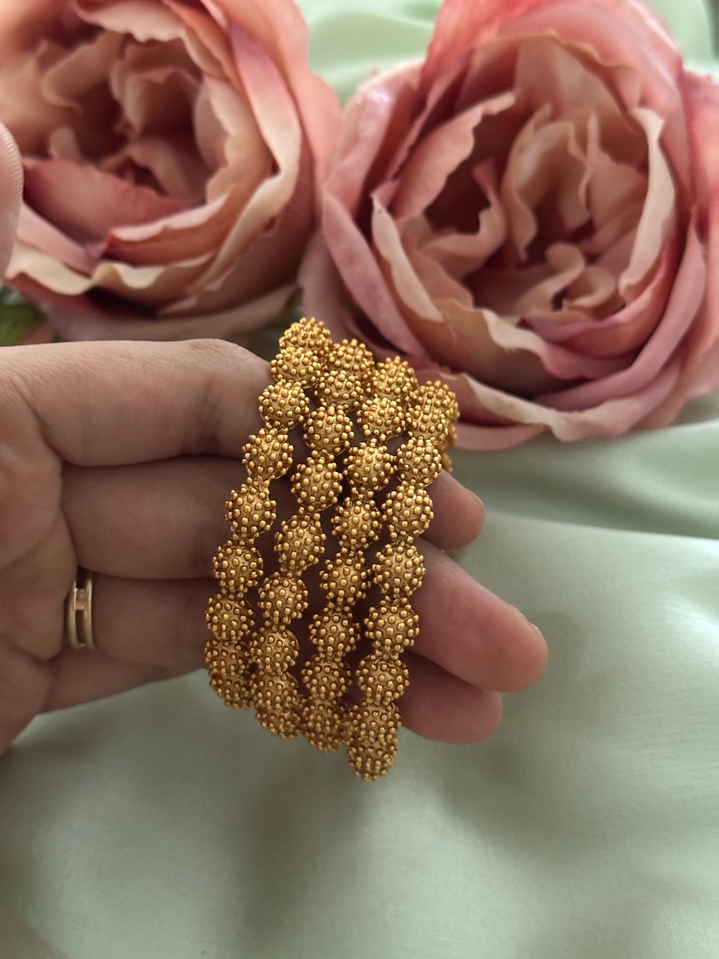 Small gold ball Matte Bangles (Set of 4) 2.6