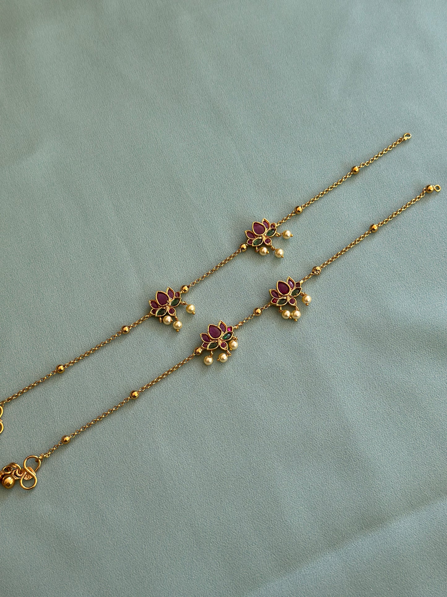 Dual Lotus Gold Anklets