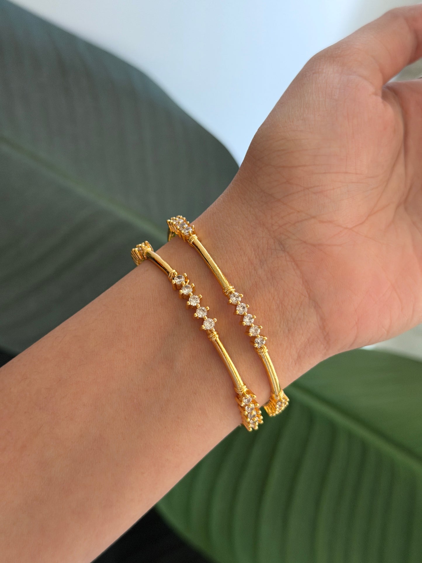 Simple gold x diamond bangles