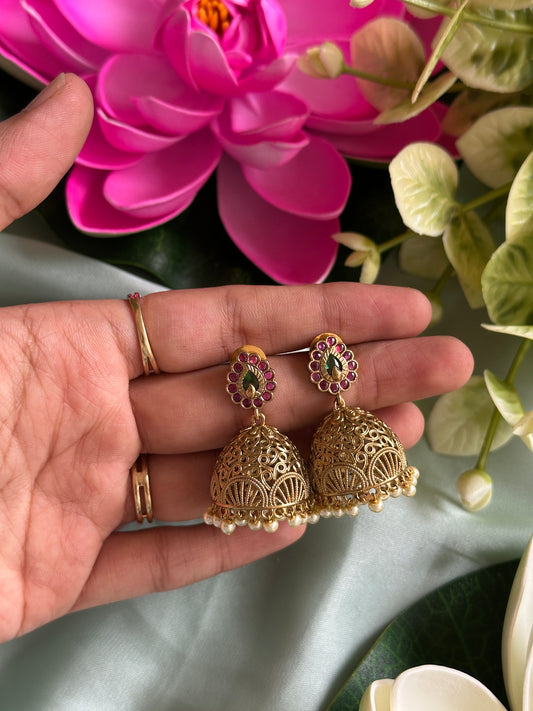 Peacock Feather Matte Gold Jhumkas
