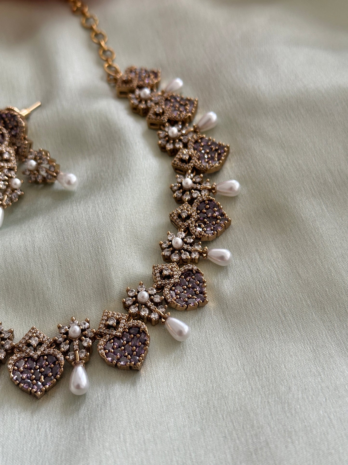 Little Heart AD Necklace with Pearl Droppings
