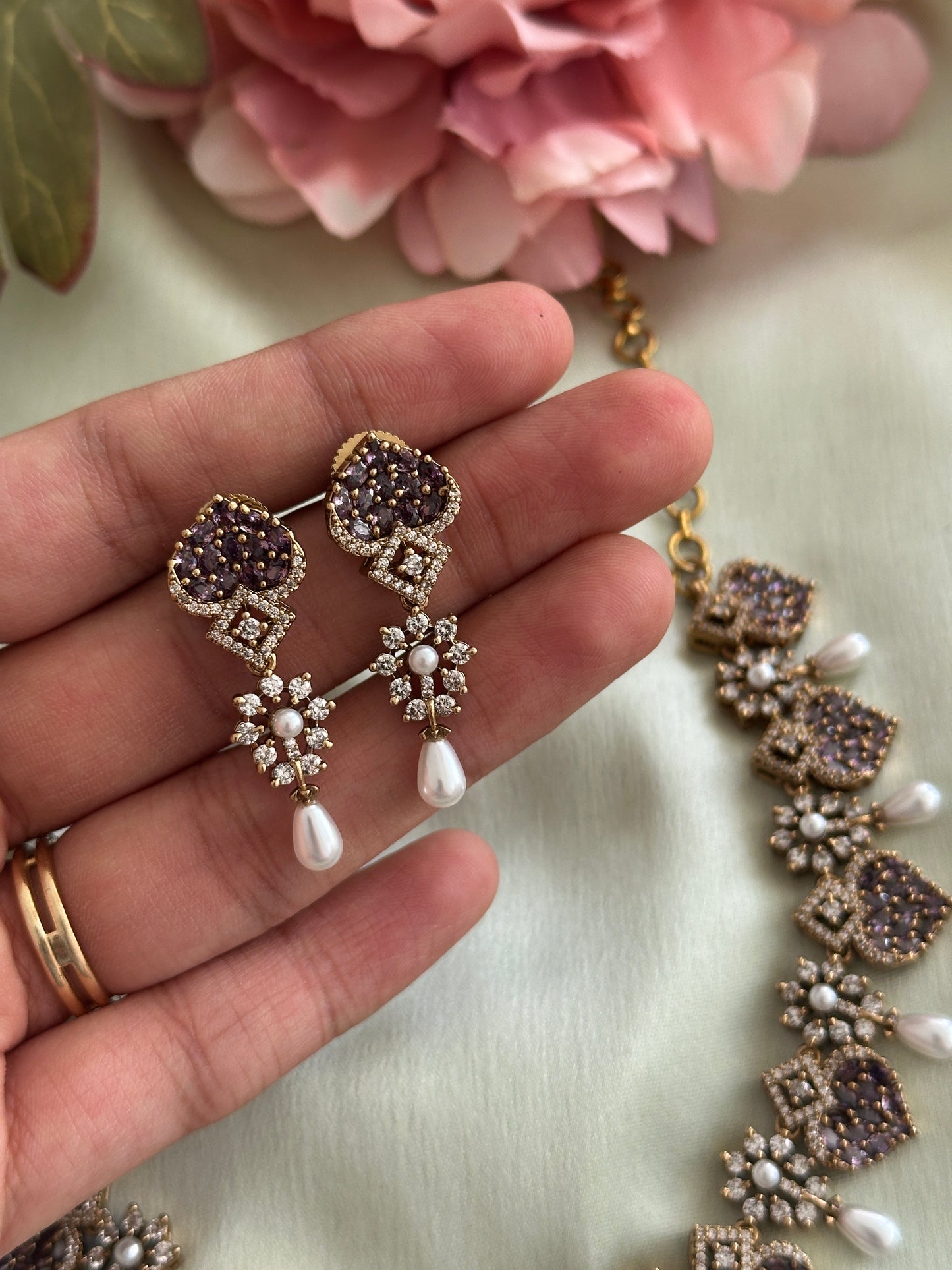 Little Heart AD Necklace with Pearl Droppings