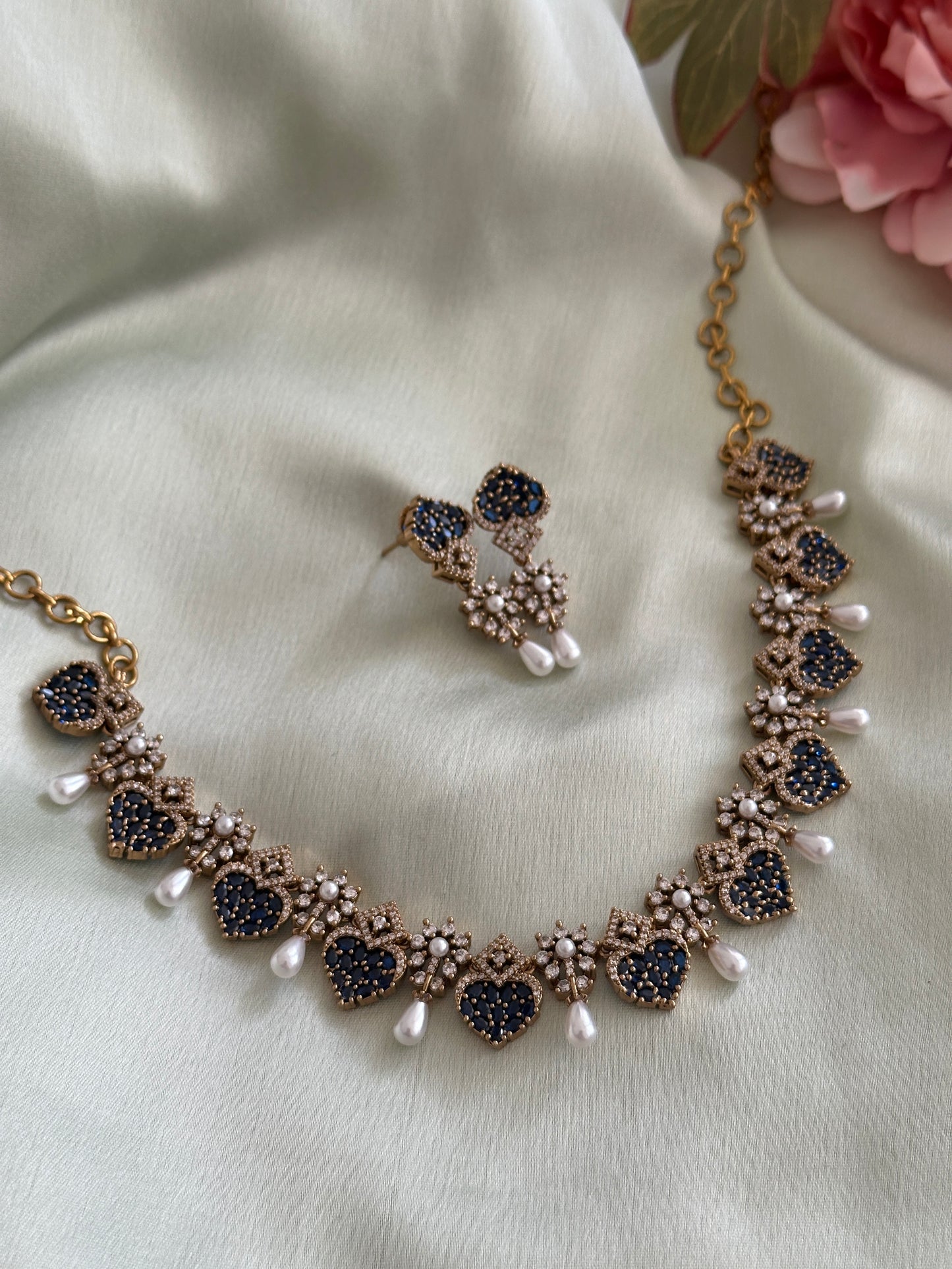 Little Heart AD Necklace with Pearl Droppings