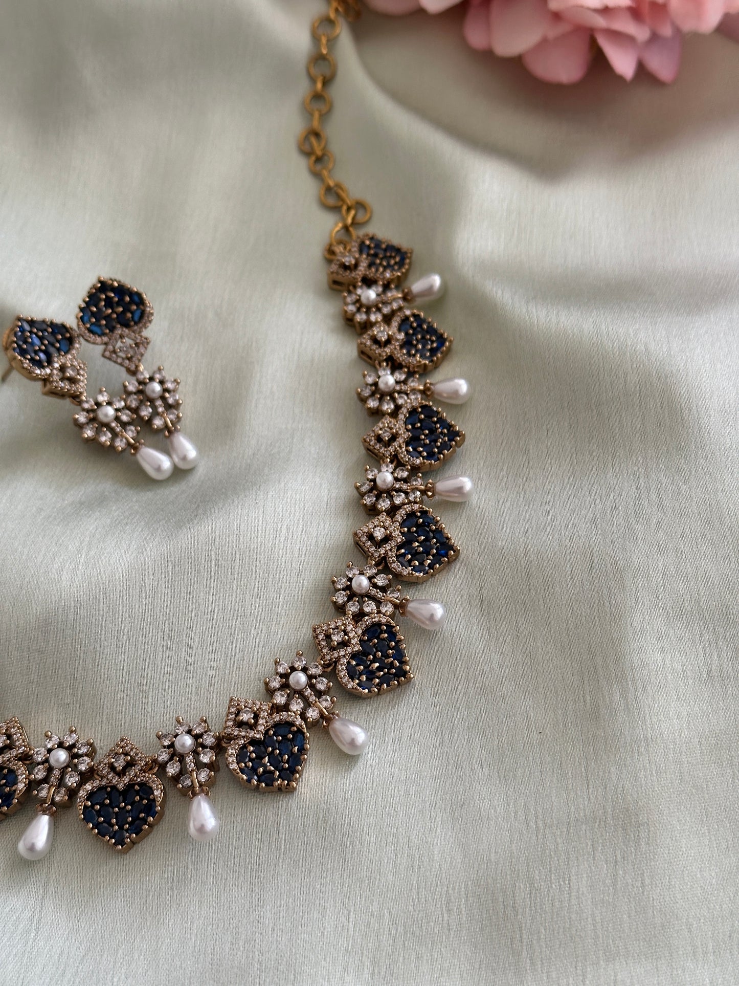 Little Heart AD Necklace with Pearl Droppings