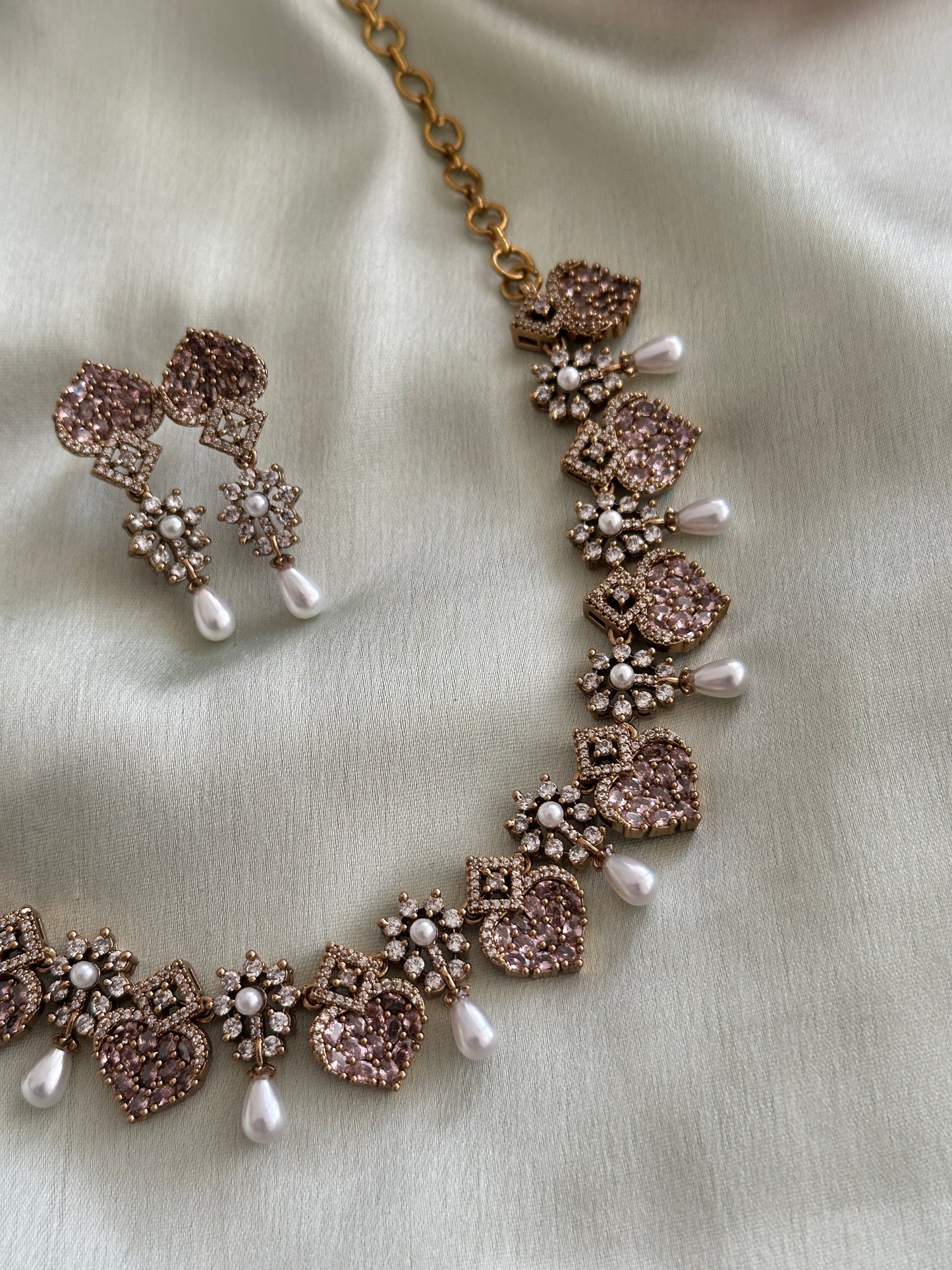 Little Heart AD Necklace with Pearl Droppings