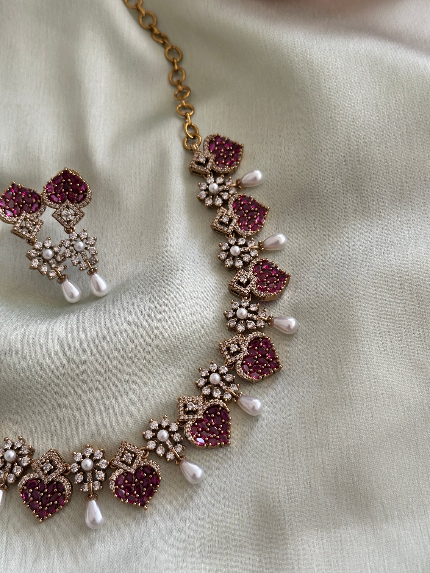 Little Heart AD Necklace with Pearl Droppings
