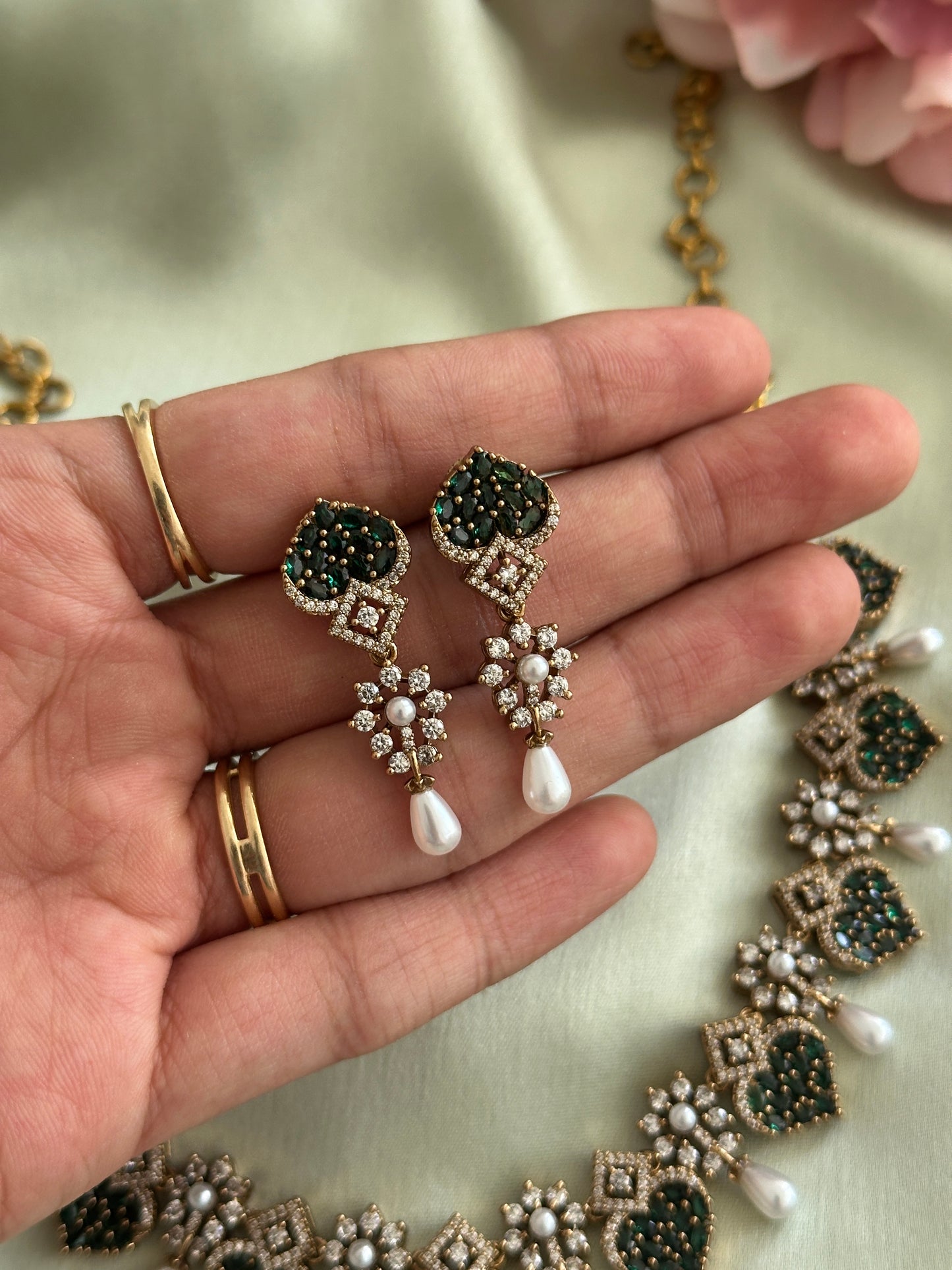 Little Heart AD Necklace with Pearl Droppings